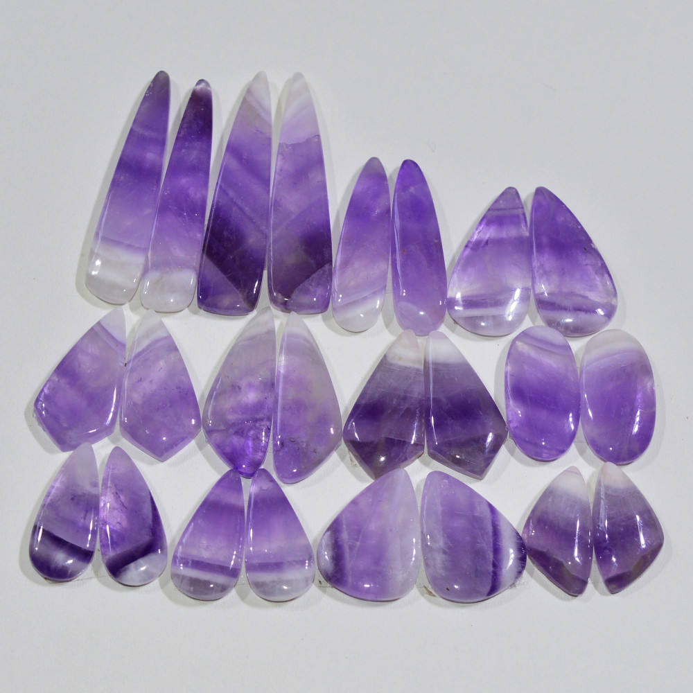 Image of 12 Pair 193 Cts Natural Purple Amethyst Cabochon Pair Loose Gemstone Wholesale Lot Jewelry Making 37x6 15x7mm #19547