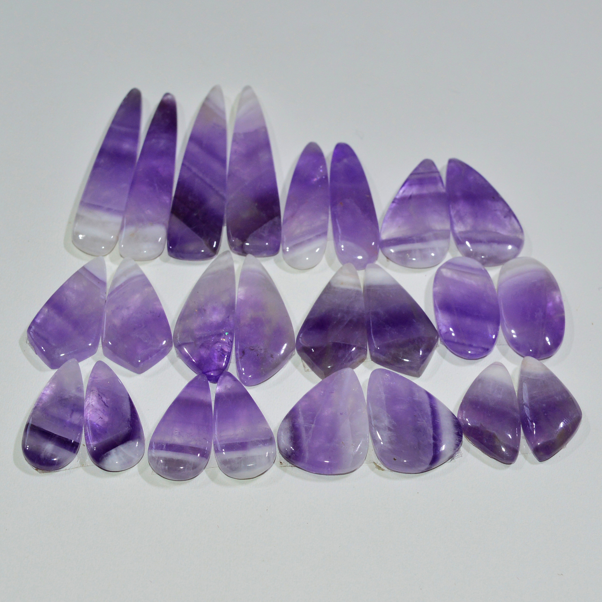 12 Pair 193 Cts Natural Purple Amethyst Cabochon Pair Loose Gemstone Wholesale Lot Jewelry Making 37x6 15x7mm 19547