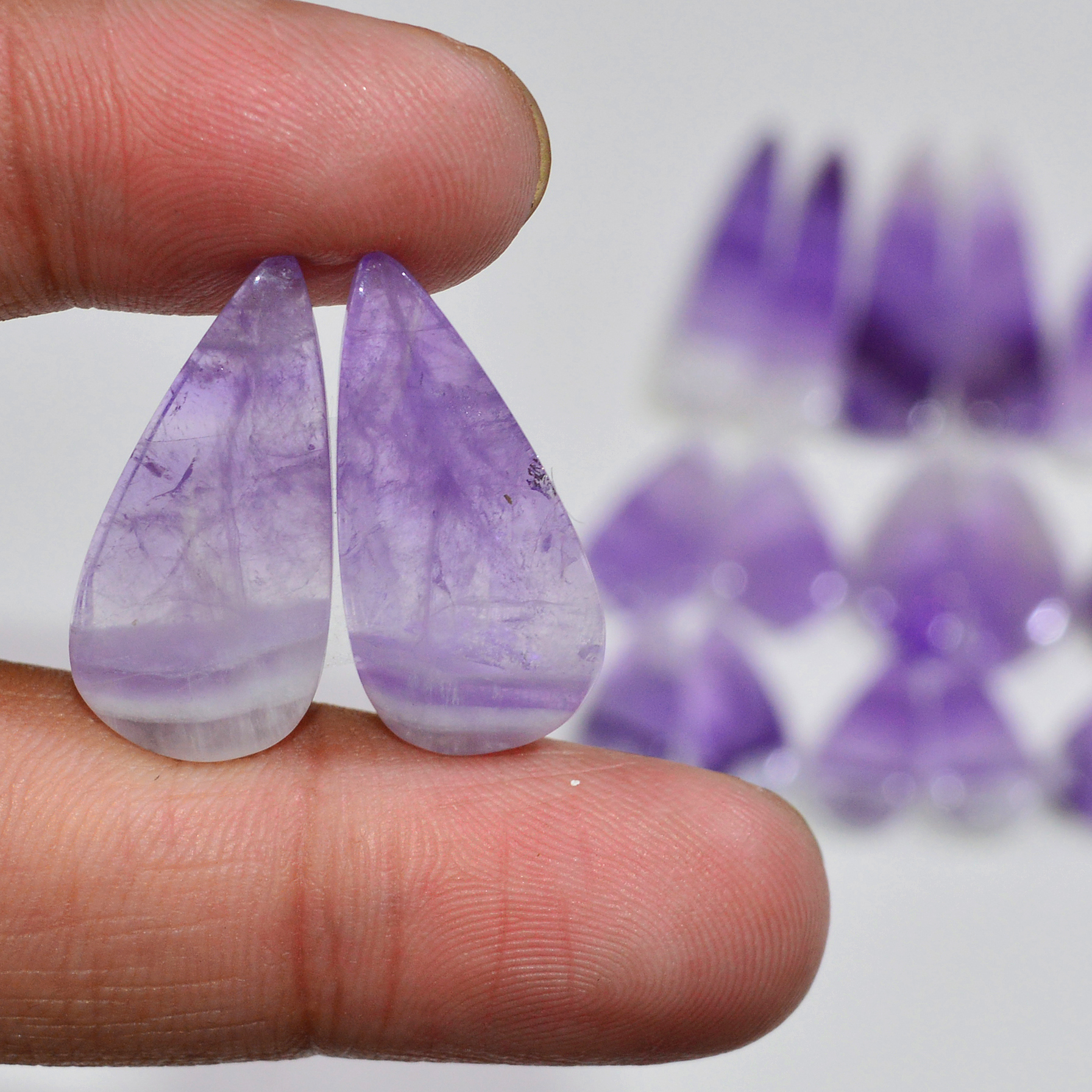 12 Pair 193 Cts Natural Purple Amethyst Cabochon Pair Loose Gemstone Wholesale Lot Jewelry Making 37x6 15x7mm 19547