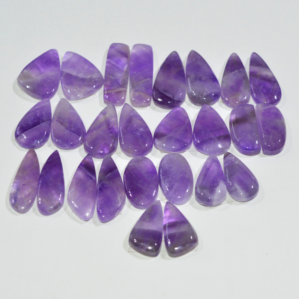 Image of 13 Pair 169 Cts Natural Purple Amethyst Cabochon Pair Loose Gemstone Wholesale Lot Jewelry Making 22x5 14x7mm #19548