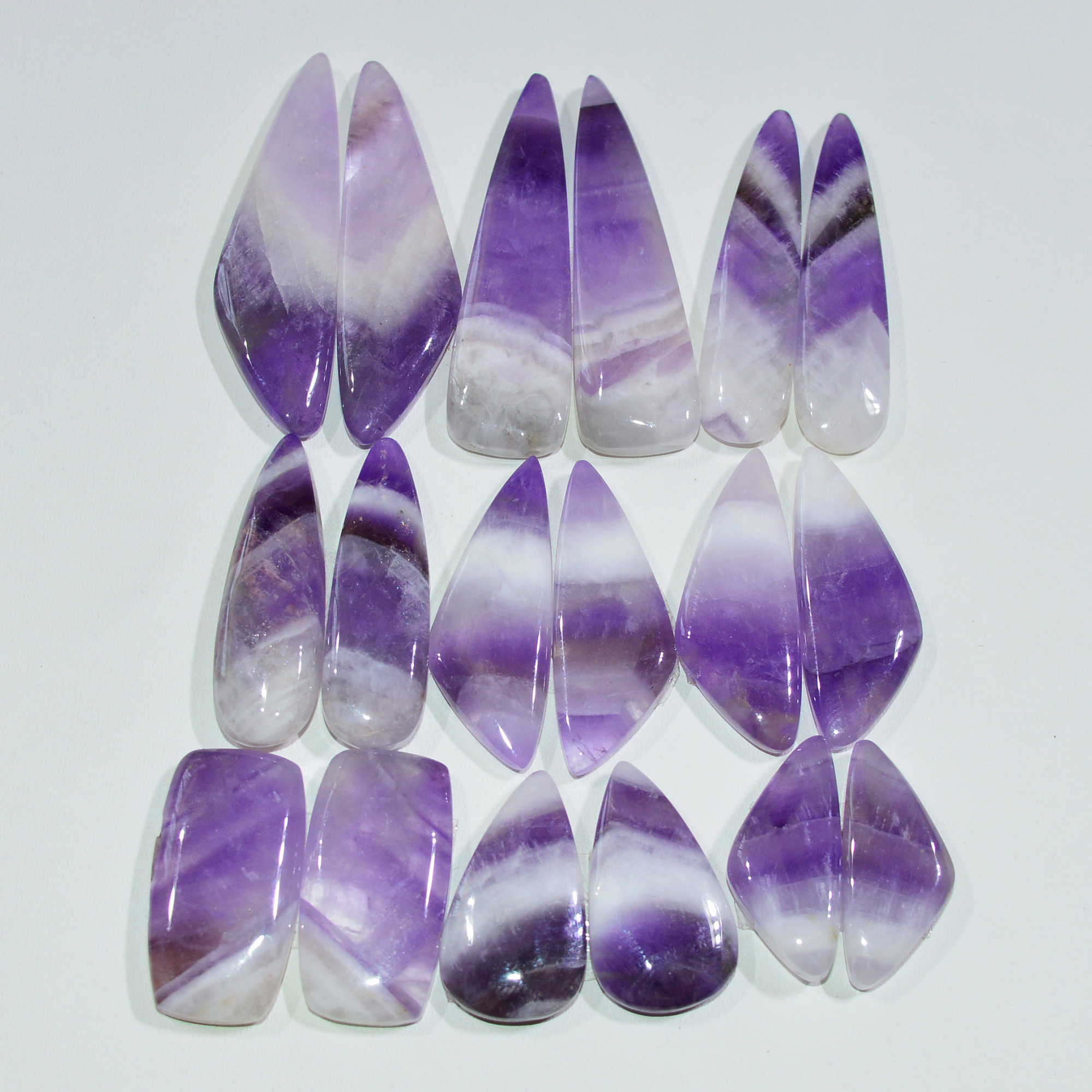 9 Pair 210 Cts Natural Purple Amethyst Cabochon Pair Loose Gemstone Wholesale Lot Jewelry Making 36x9 19x6mm 19549