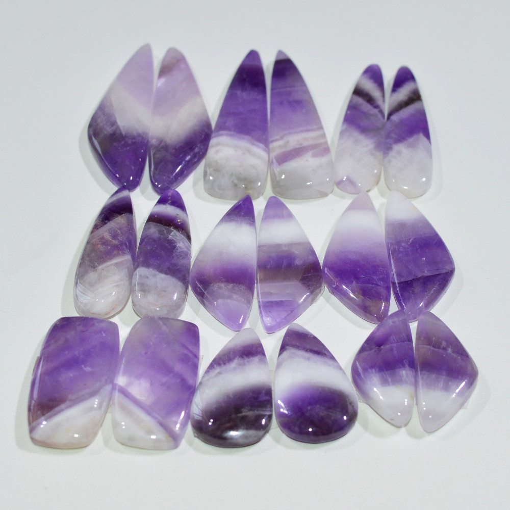Image of 9 Pair 210 Cts Natural Purple Amethyst Cabochon Pair Loose Gemstone Wholesale Lot Jewelry Making 36x9 19x6mm #19549