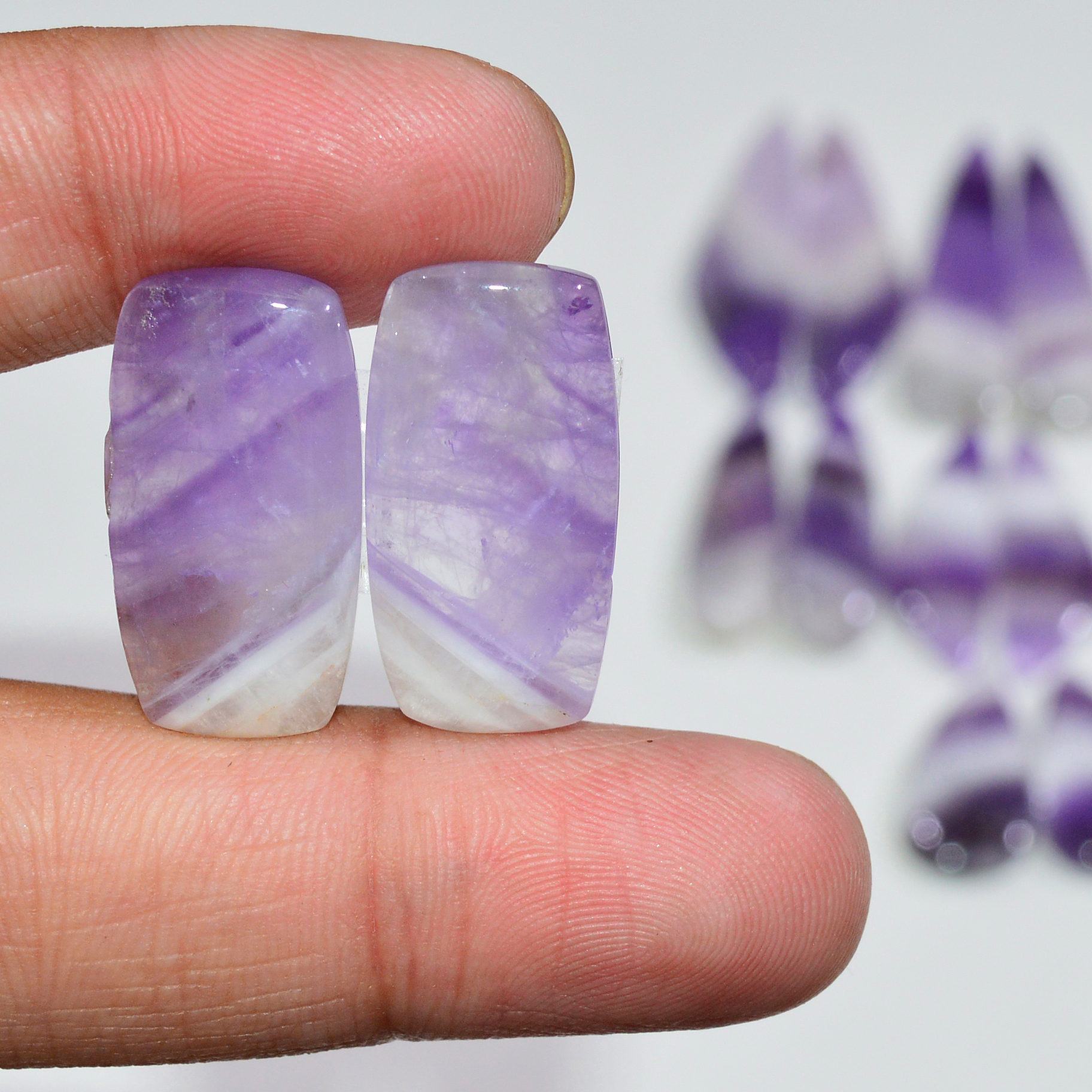 9 Pair 210 Cts Natural Purple Amethyst Cabochon Pair Loose Gemstone Wholesale Lot Jewelry Making 36x9 19x6mm 19549