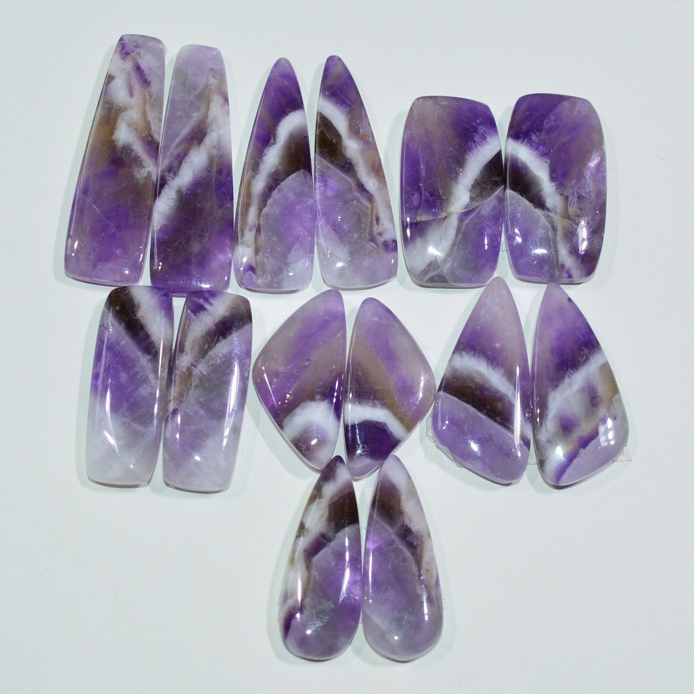 Image of 7 Pair 150 Cts Natural Purple Amethyst Cabochon Pair Loose Gemstone Wholesale Lot Jewelry Making 32x8 20x9mm #19551