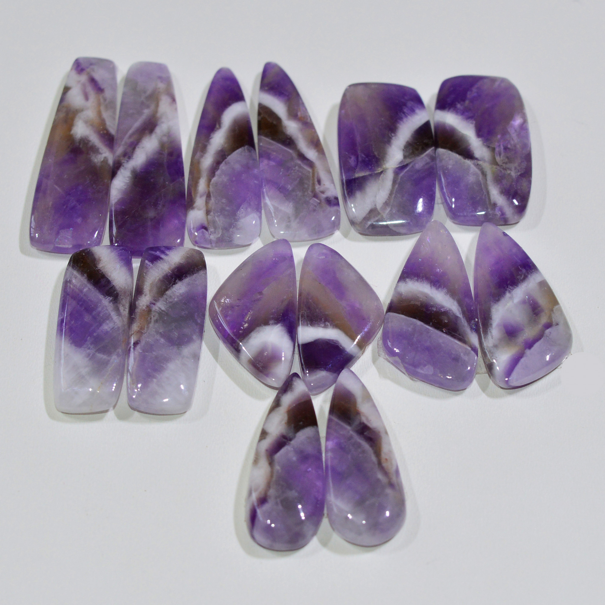 7 Pair 150 Cts Natural Purple Amethyst Cabochon Pair Loose Gemstone Wholesale Lot Jewelry Making 32x8 20x9mm 19551
