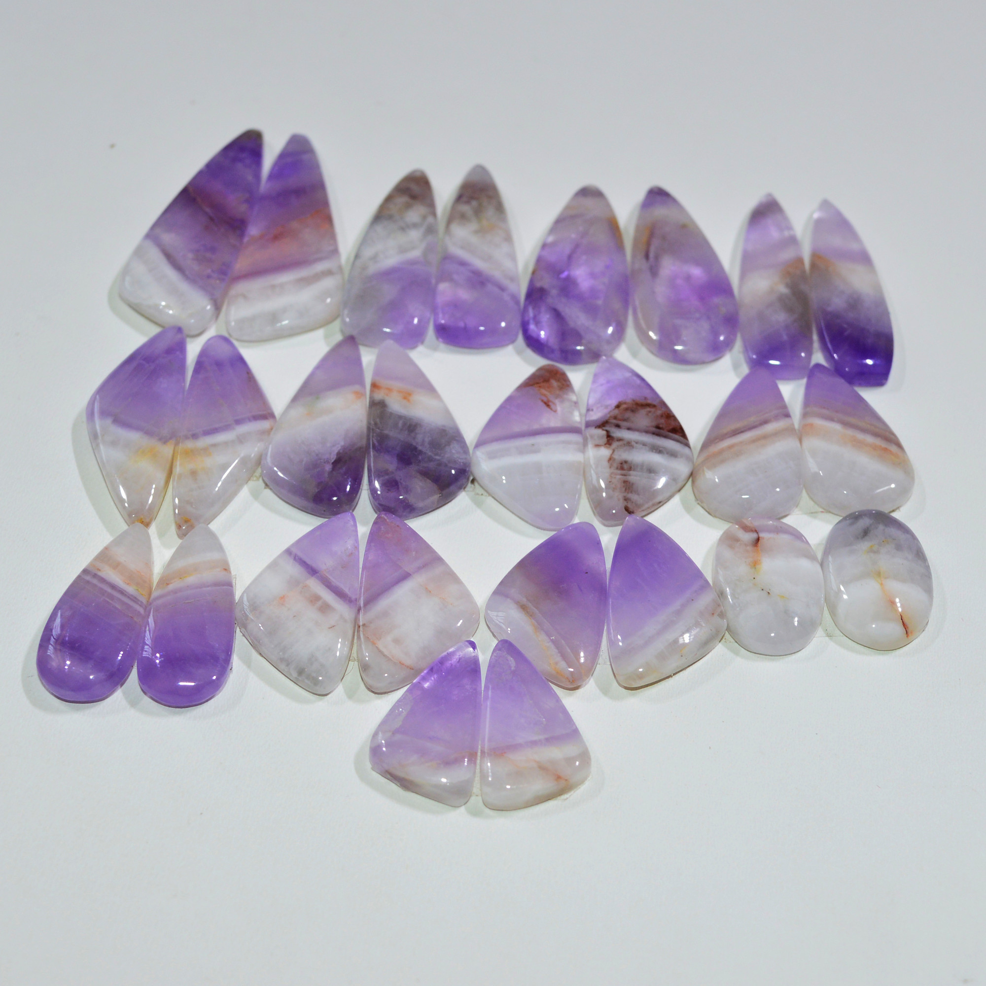 13 Pair 230 Cts Natural Purple Amethyst Cabochon Pair Loose Gemstone Wholesale Lot Jewelry Making 32x10 13x9mm 19560
