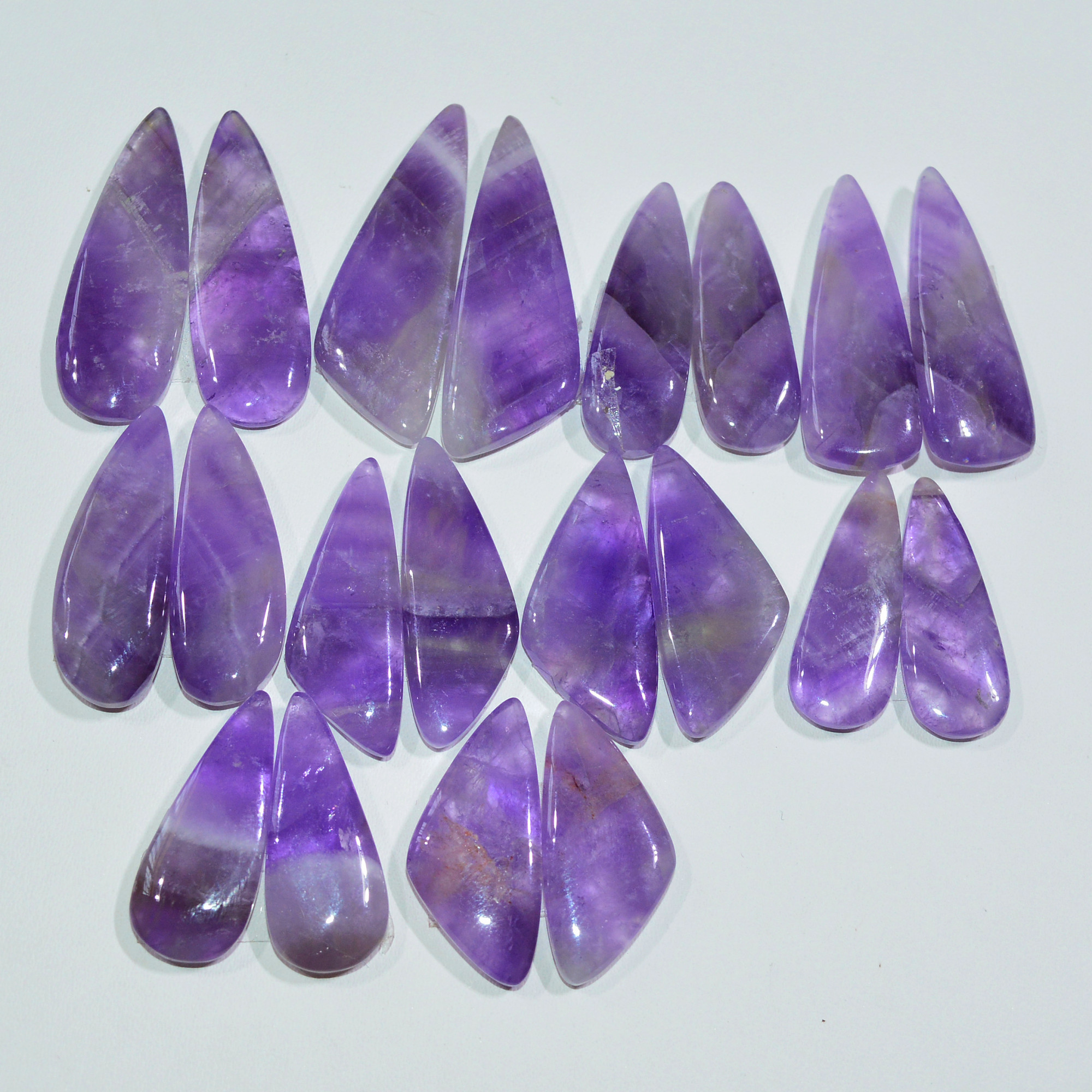10 Pair 198 Cts Natural Purple Amethyst Cabochon Pair Loose Gemstone Wholesale Lot Jewelry Making 29x8 21x9mm 19561
