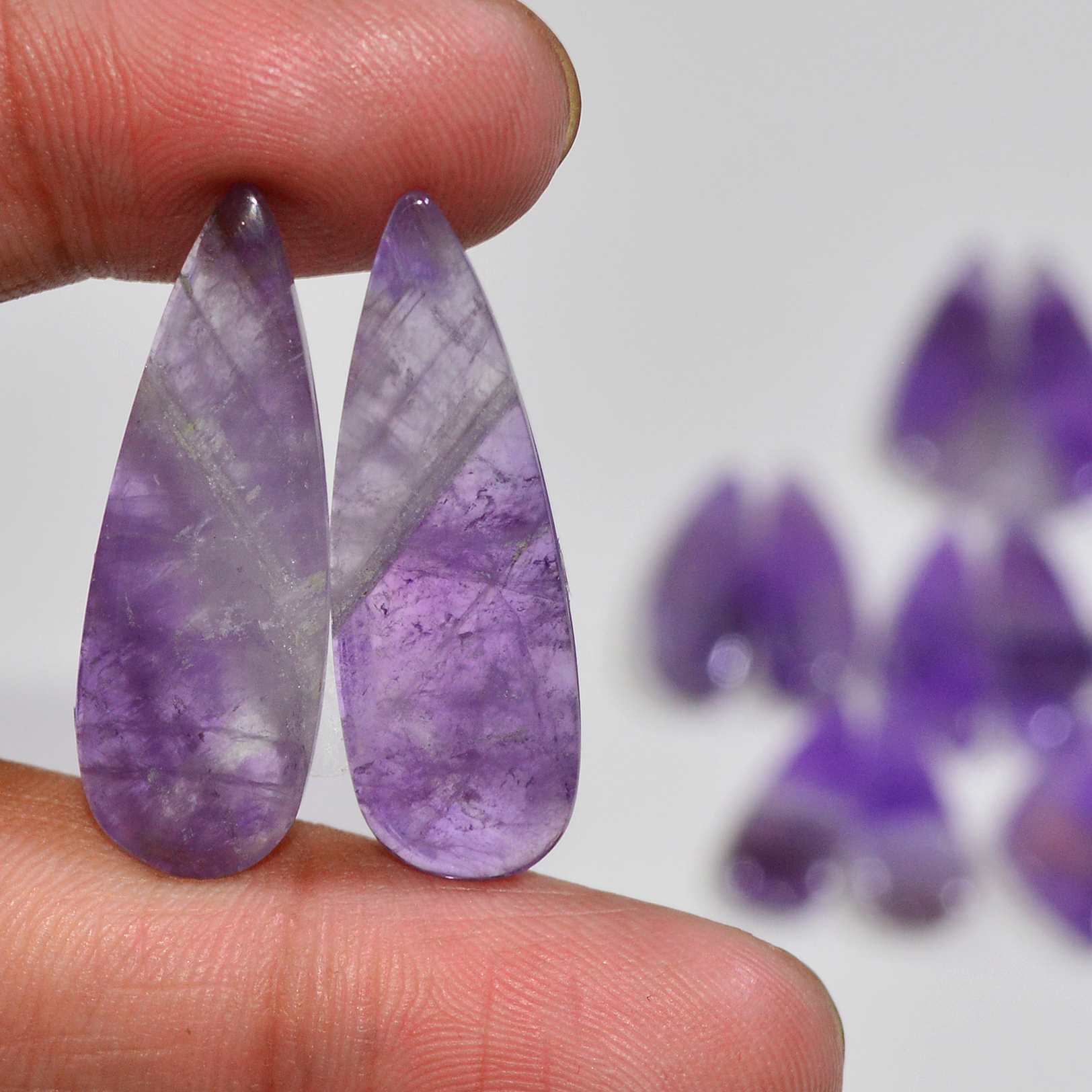 10 Pair 198 Cts Natural Purple Amethyst Cabochon Pair Loose Gemstone Wholesale Lot Jewelry Making 29x8 21x9mm 19561
