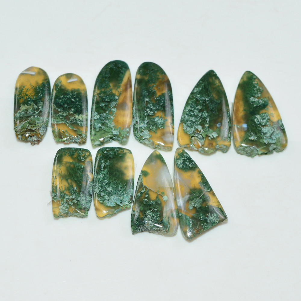 Image of 5 Pairs 143 Cts Natural Green Moss Agate Cabochon Gemstone Pairs Lot 25x14 19x9mm #19562