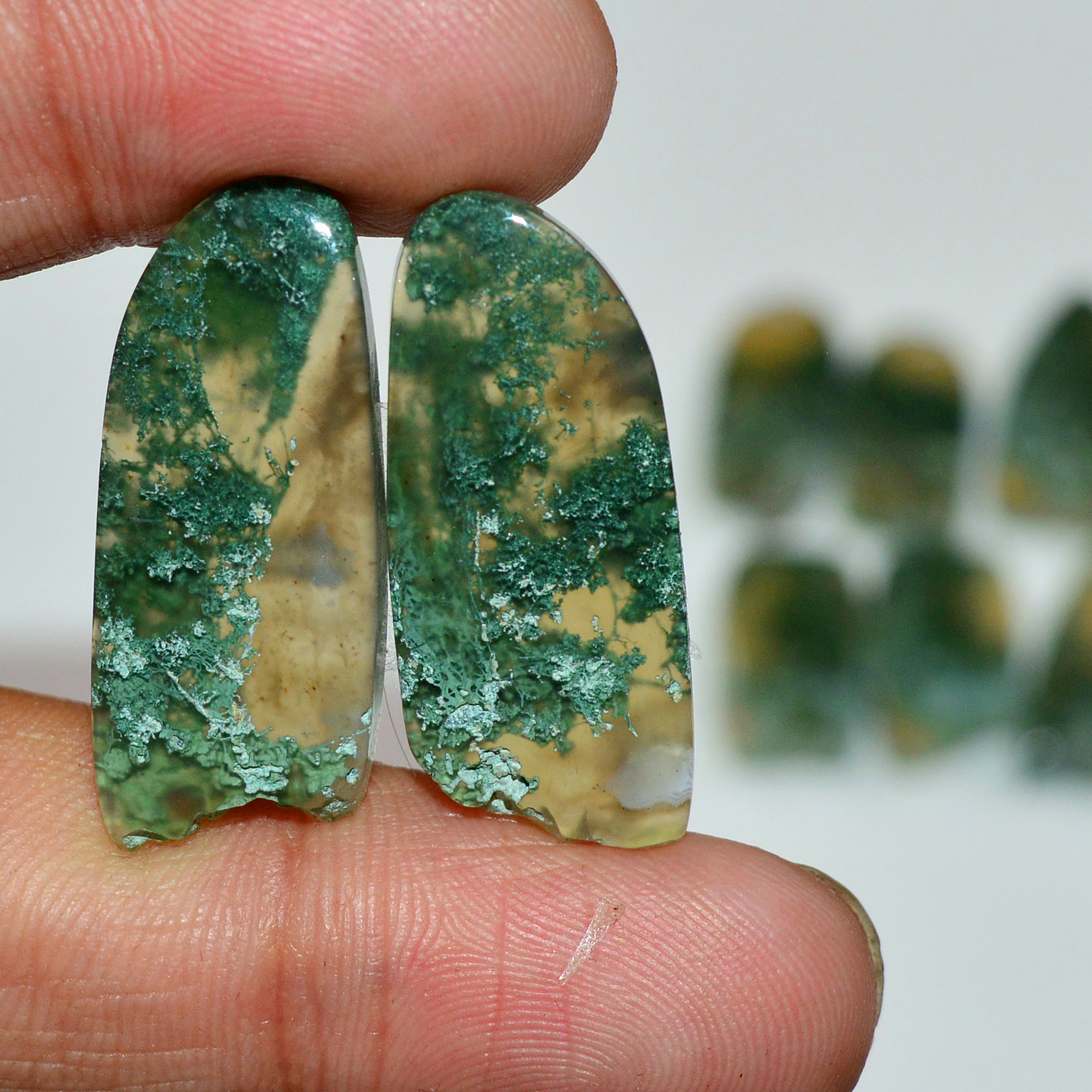 5 Pairs 143 Cts Natural Green Moss Agate Cabochon Gemstone Pairs Lot 25x14 19x9mm 19562