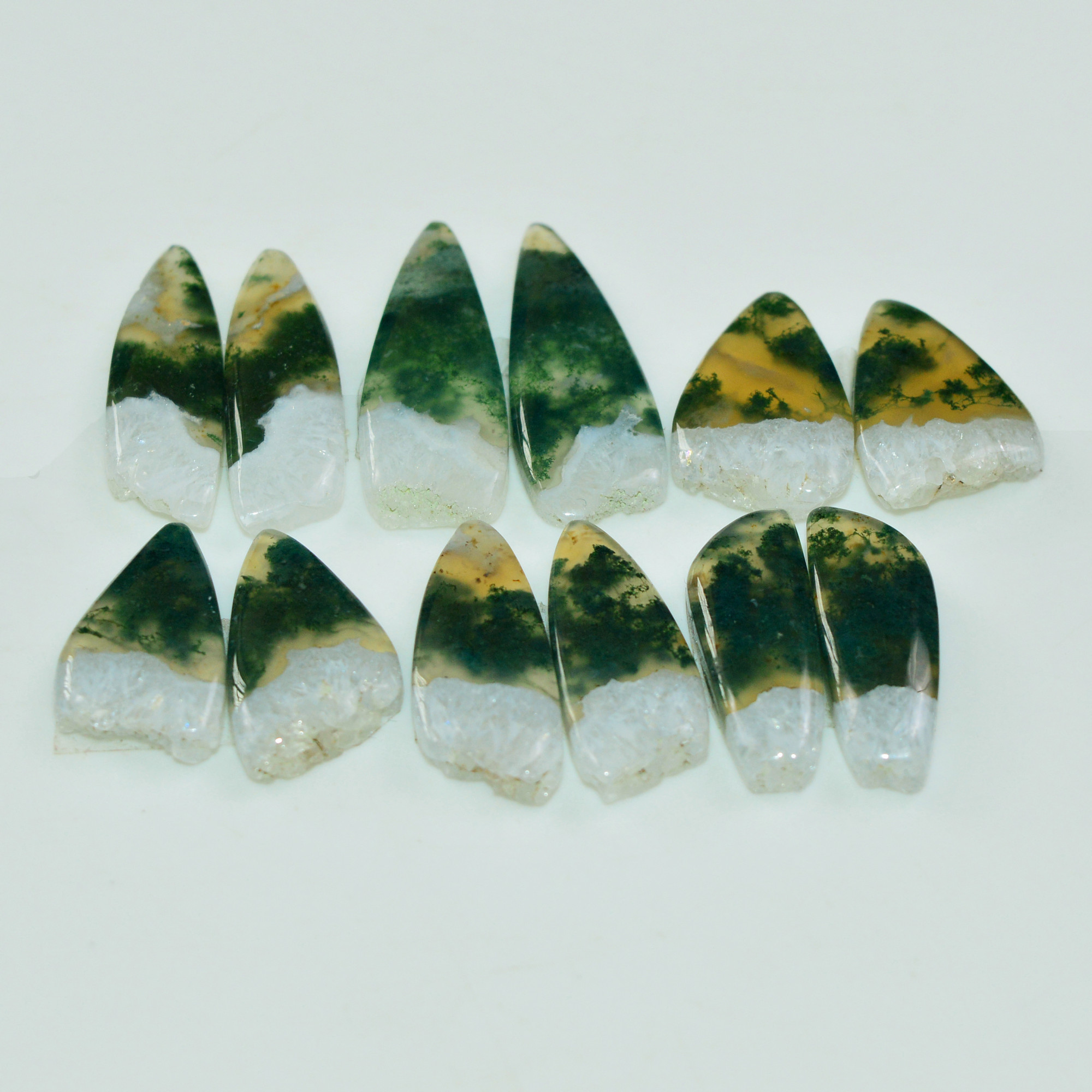 6 Pairs 135 Cts Natural Green Moss Agate Cabochon Gemstone Pairs Lot 30x10 20x10mm 19563