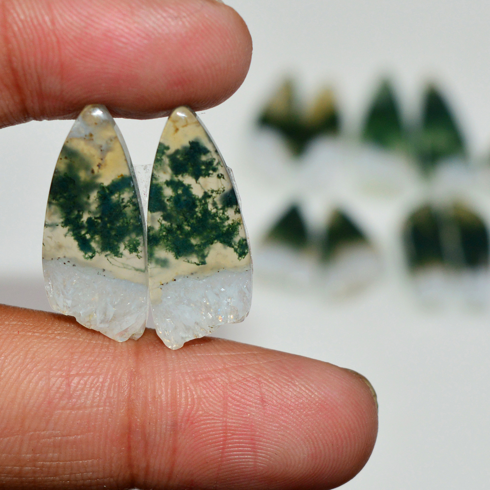 6 Pairs 135 Cts Natural Green Moss Agate Cabochon Gemstone Pairs Lot 30x10 20x10mm 19563