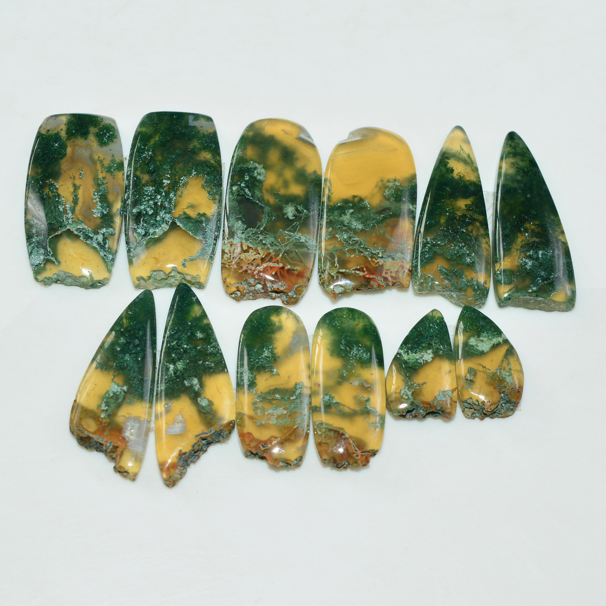 6 Pairs 145 Cts Natural Green Moss Agate Cabochon Gemstone Pairs Lot 23x11 13x7mm 19565