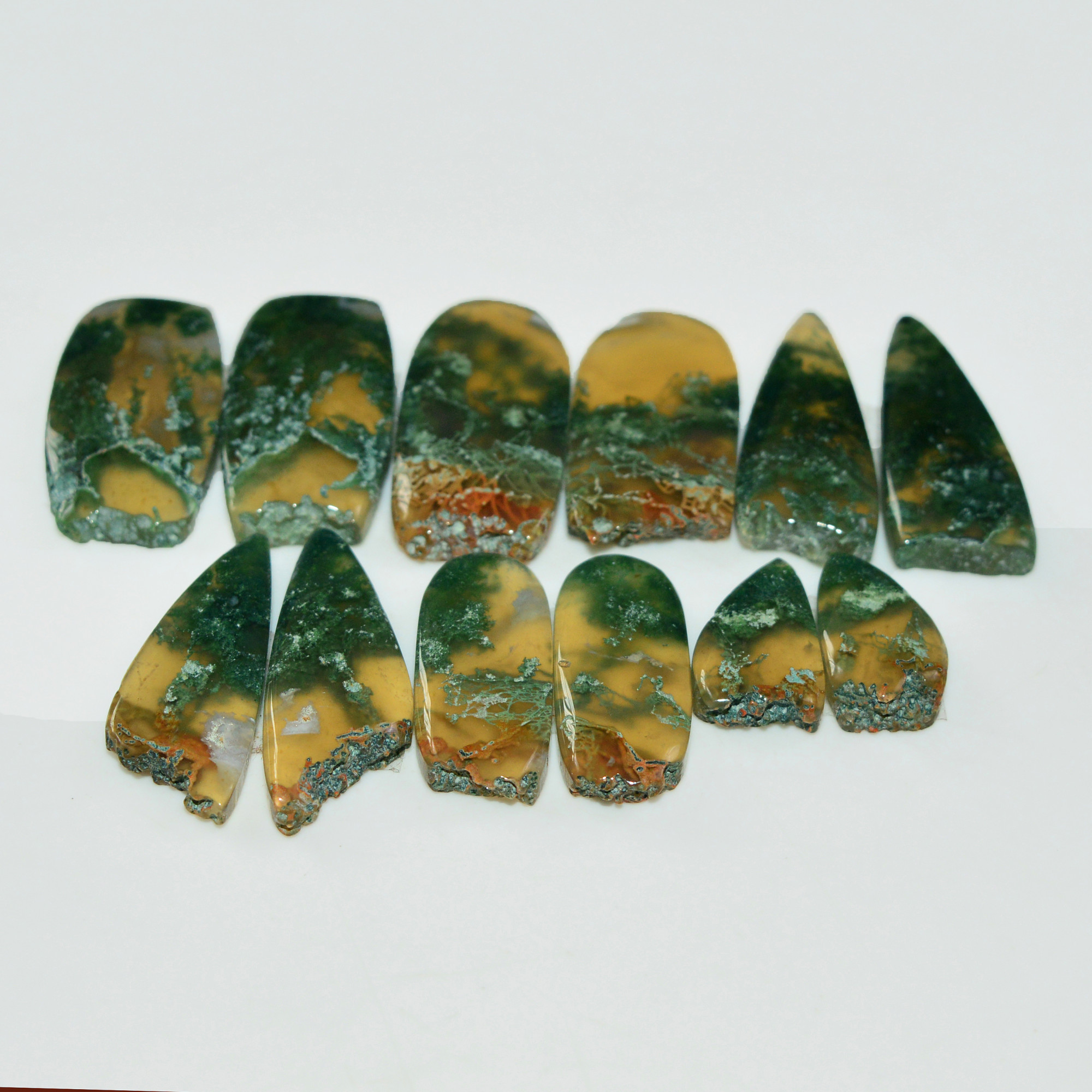 6 Pairs 145 Cts Natural Green Moss Agate Cabochon Gemstone Pairs Lot 23x11 13x7mm 19565