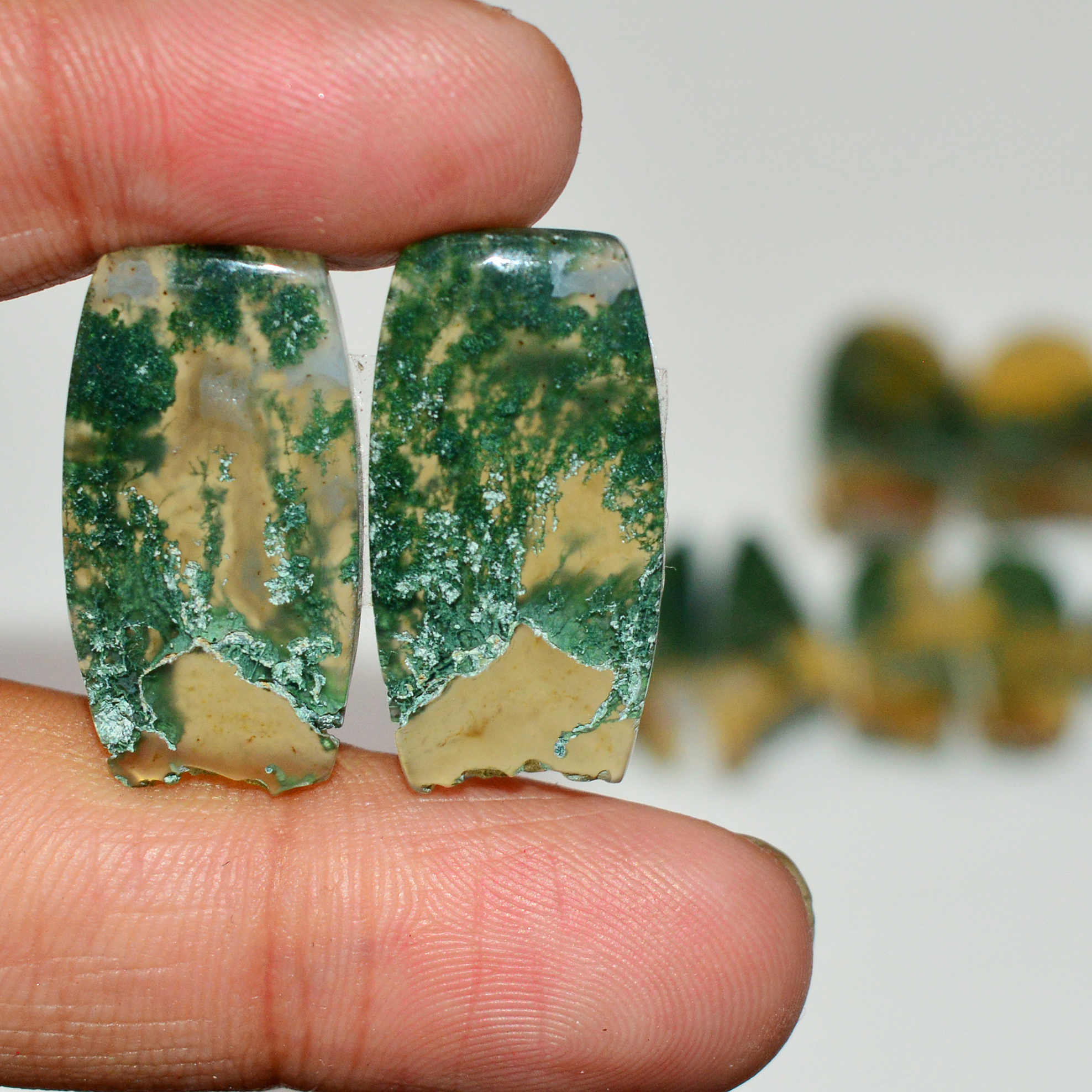 6 Pairs 145 Cts Natural Green Moss Agate Cabochon Gemstone Pairs Lot 23x11 13x7mm 19565