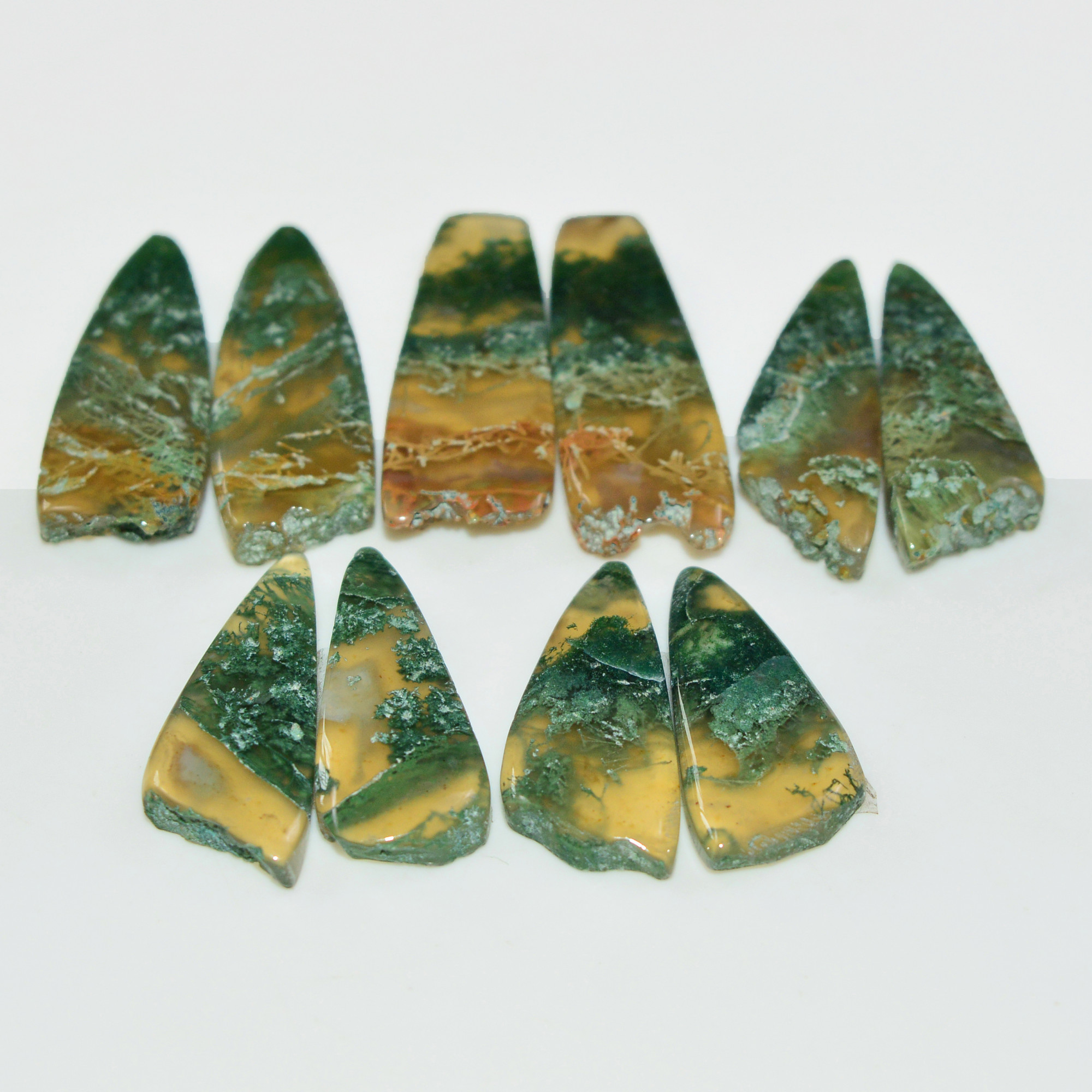 5 Pairs 100 Cts Natural Green Moss Agate Cabochon Gemstone Pairs Lot 30x8 21x8mm 19566