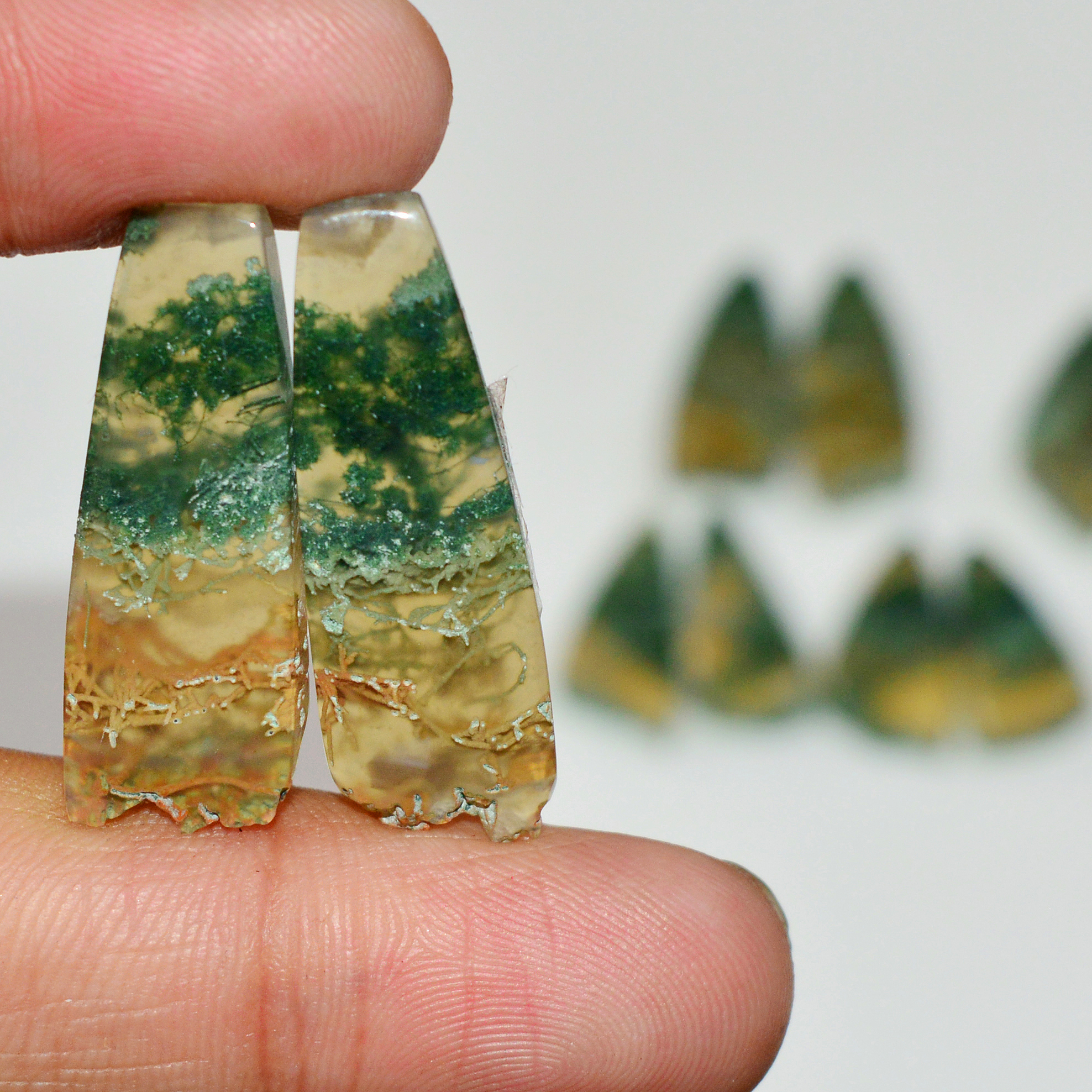5 Pairs 100 Cts Natural Green Moss Agate Cabochon Gemstone Pairs Lot 30x8 21x8mm 19566
