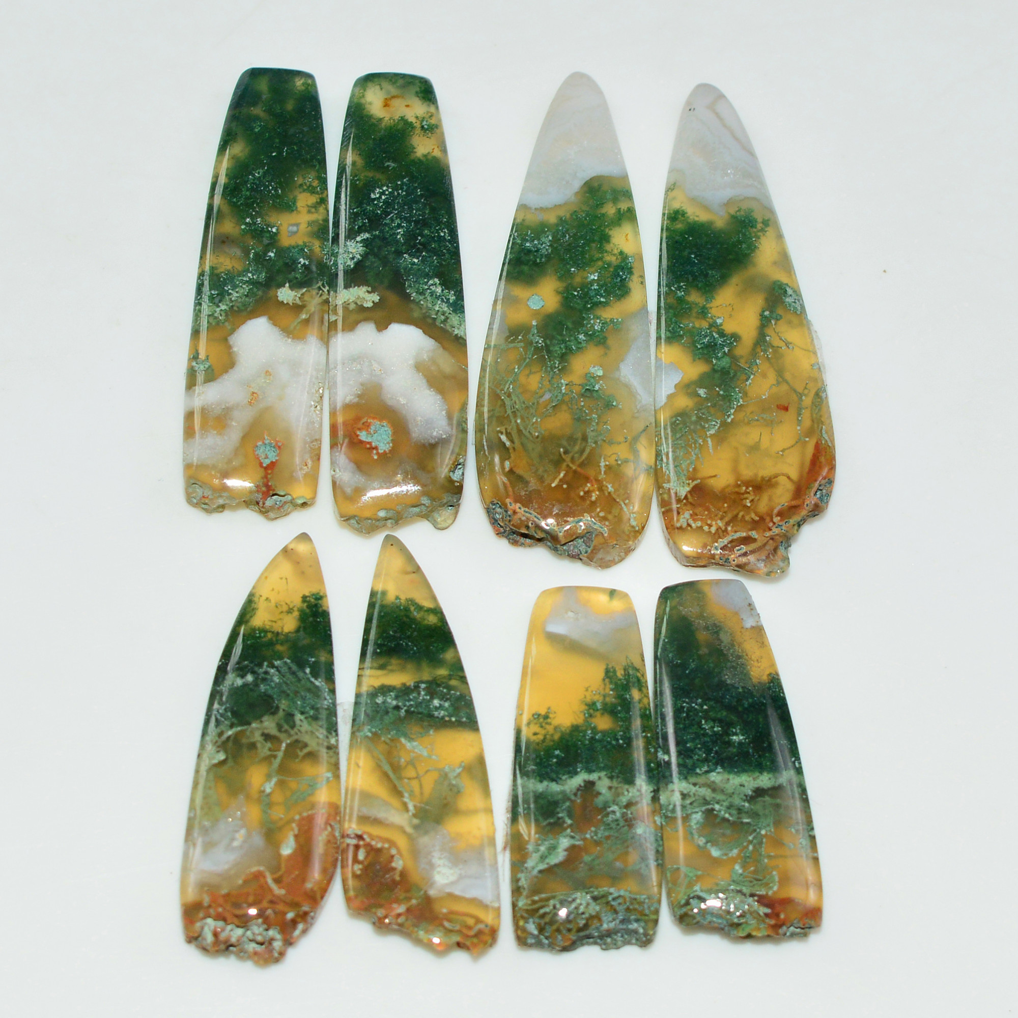 4 Pairs 134 Cts Natural Green Moss Agate Cabochon Gemstone Pairs Lot 38x10  25x8mm 19567