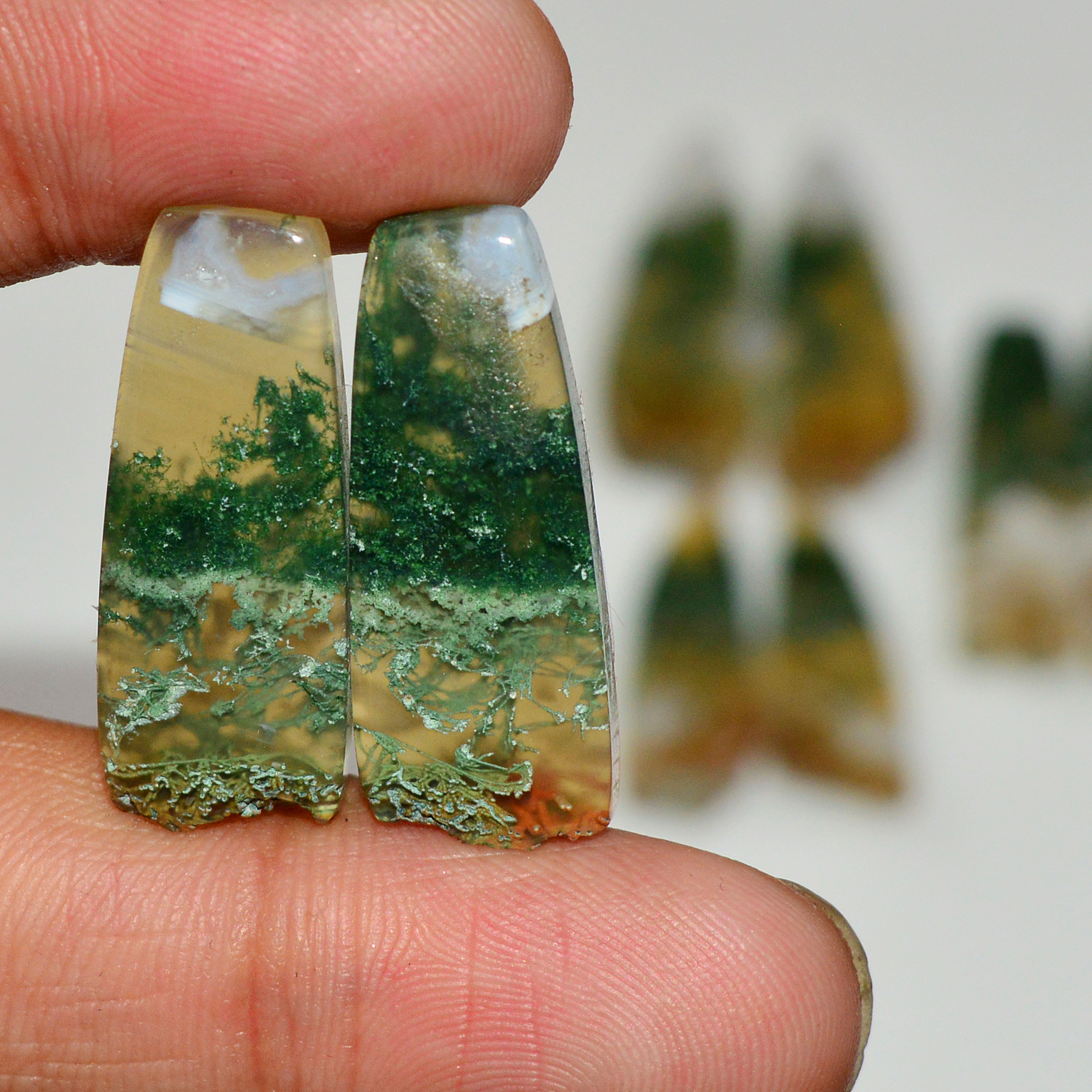 4 Pairs 134 Cts Natural Green Moss Agate Cabochon Gemstone Pairs Lot 38x10  25x8mm 19567