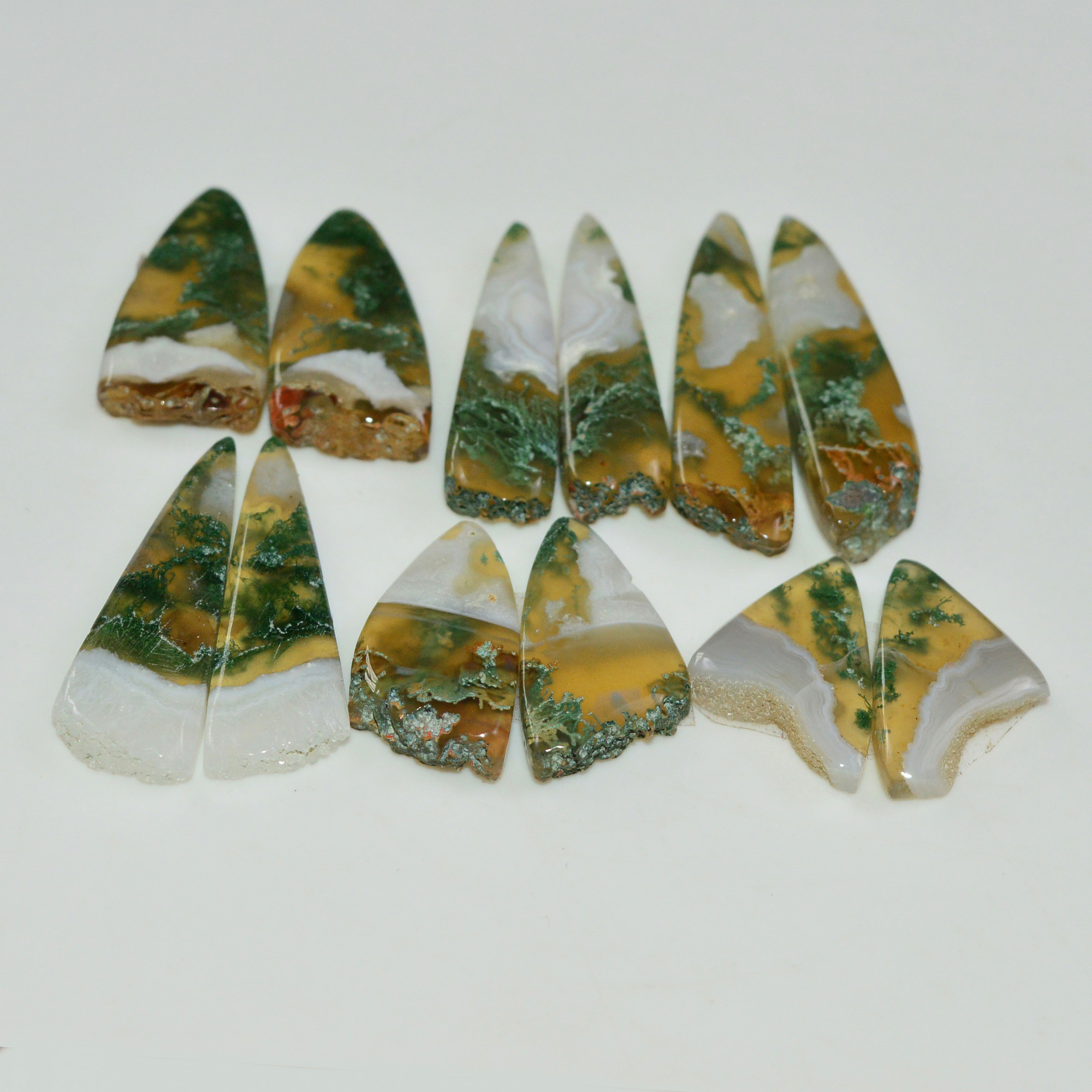 6 Pairs 139 Cts Natural Green Moss Agate Cabochon Gemstone Pairs Lot 34x6 16x12mm 19568