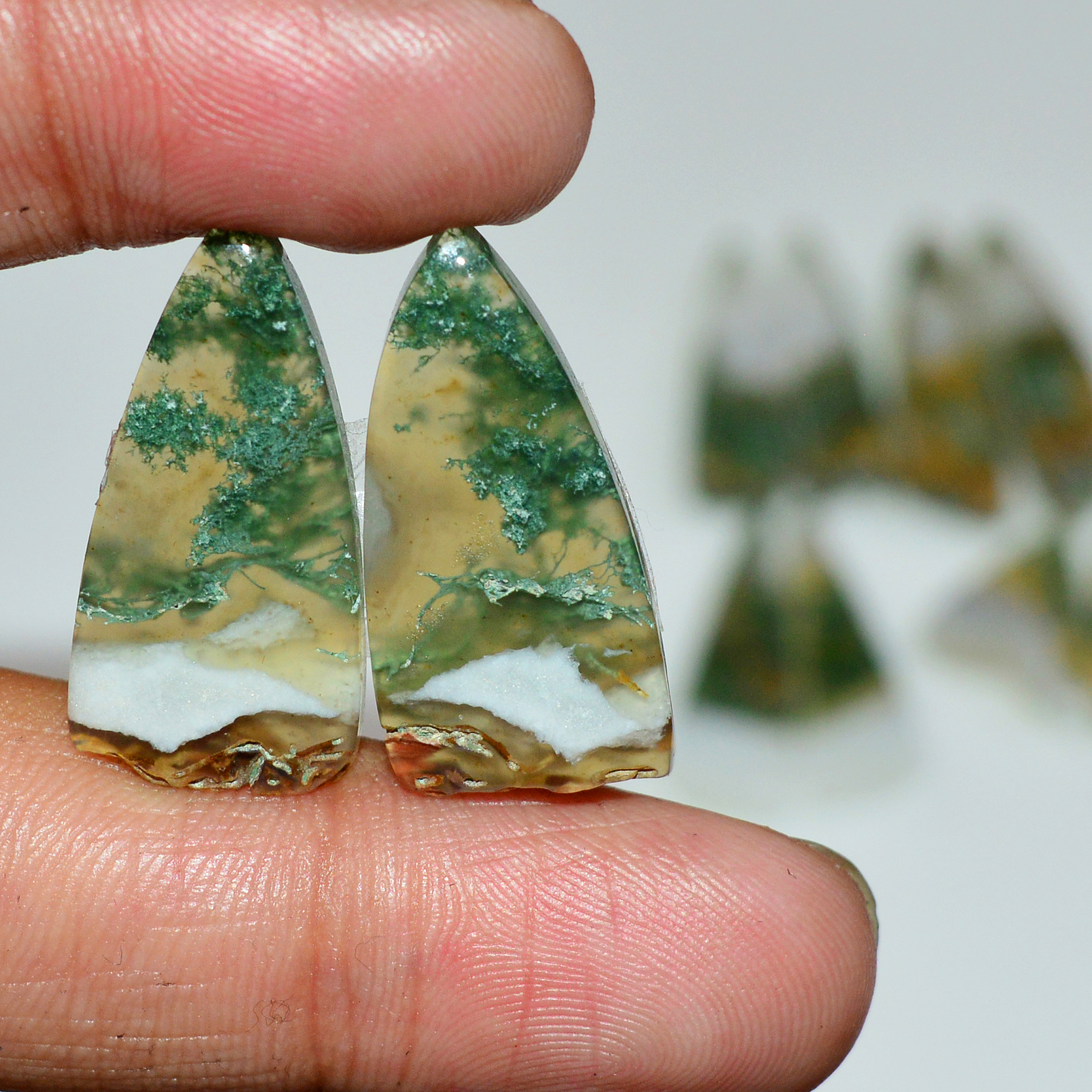 6 Pairs 139 Cts Natural Green Moss Agate Cabochon Gemstone Pairs Lot 34x6 16x12mm 19568