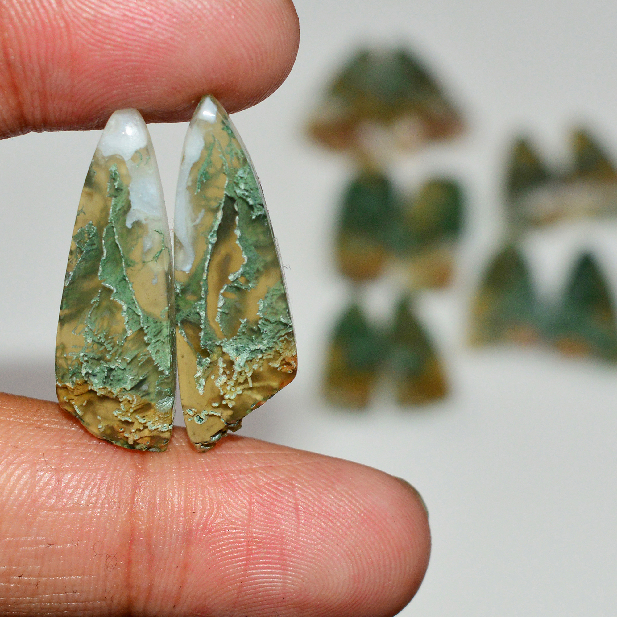 6 Pairs 148 Cts Natural Green Moss Agate Cabochon Gemstone Pairs Lot 28x12 23x7mm 19569