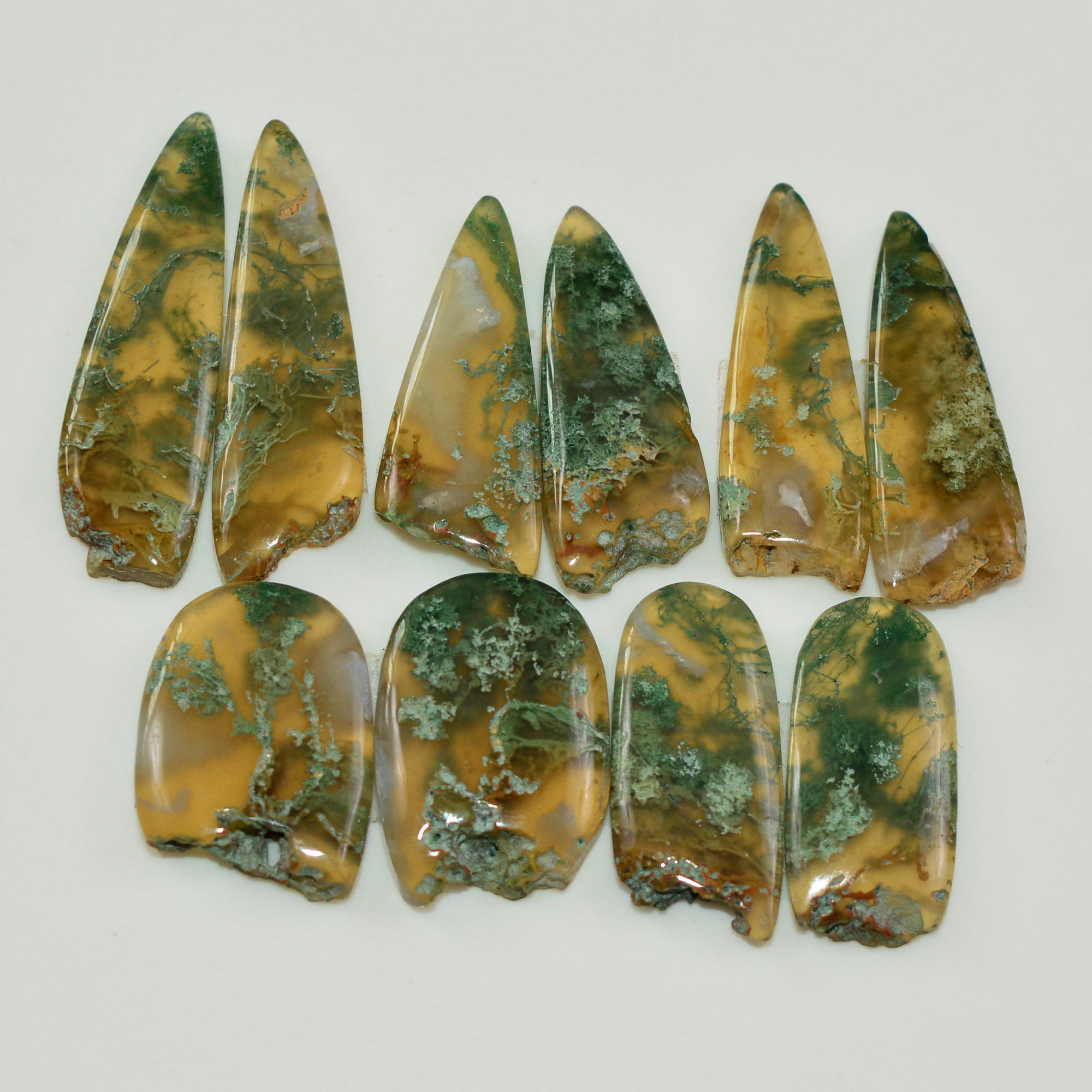 5 Pairs 126 Cts Natural Green Moss Agate Cabochon Gemstone Pairs Lot 33x9 19x13mm 19570