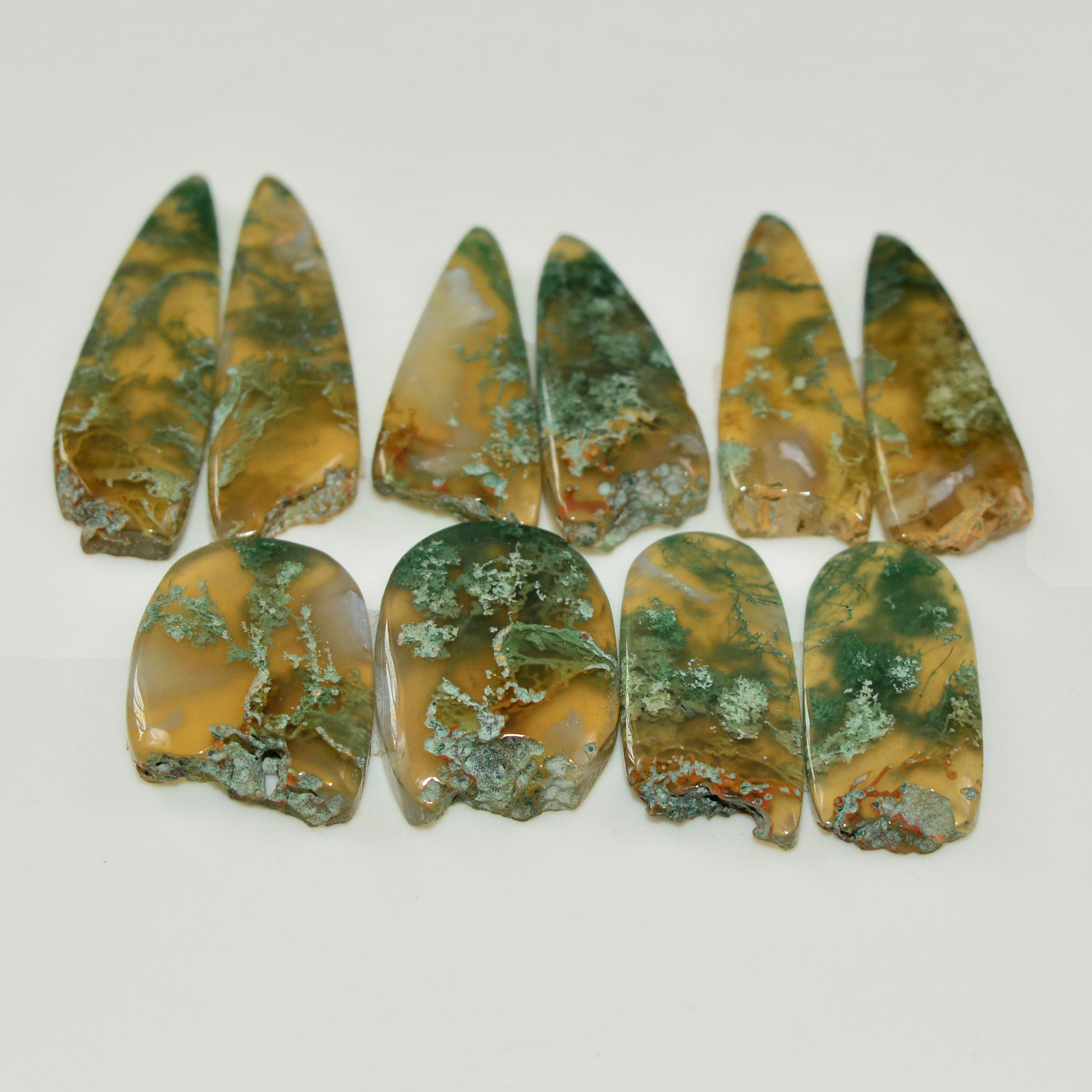 5 Pairs 126 Cts Natural Green Moss Agate Cabochon Gemstone Pairs Lot 33x9 19x13mm 19570