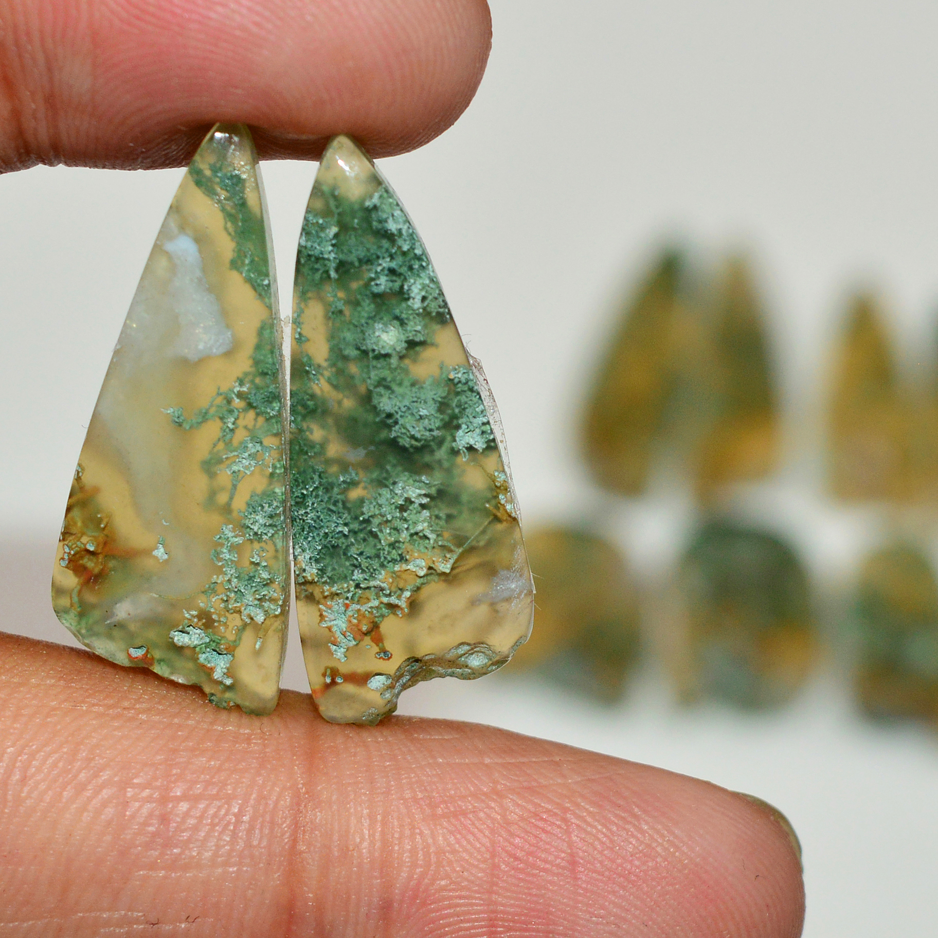 5 Pairs 126 Cts Natural Green Moss Agate Cabochon Gemstone Pairs Lot 33x9 19x13mm 19570