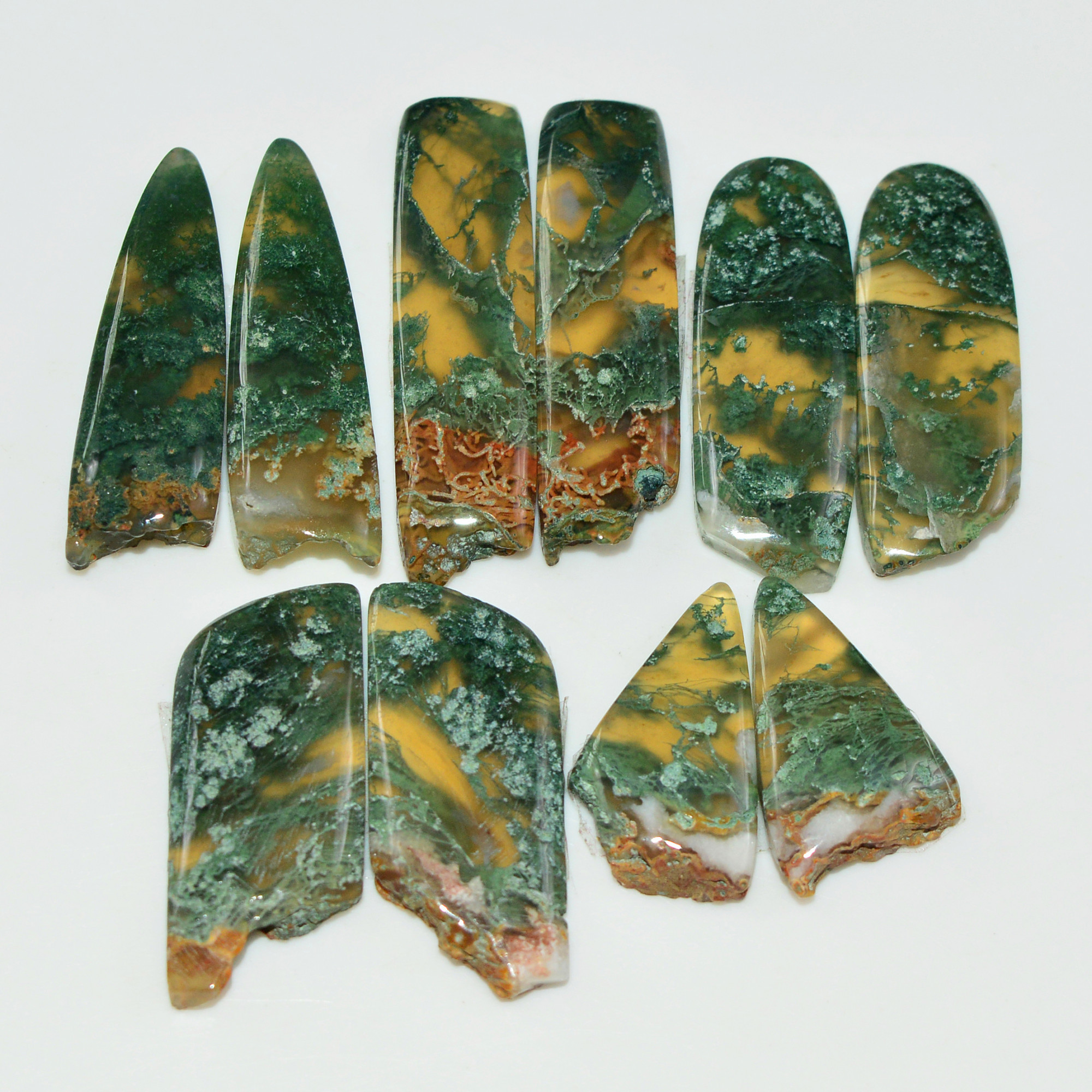 5 Pairs 148 Cts Natural Green Moss Agate Cabochon Gemstone Pairs Lot 34x4 18x10mm 19571
