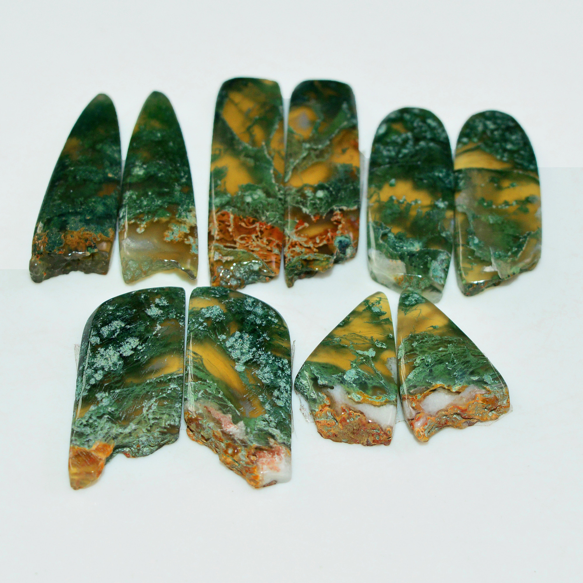 5 Pairs 148 Cts Natural Green Moss Agate Cabochon Gemstone Pairs Lot 34x4 18x10mm 19571