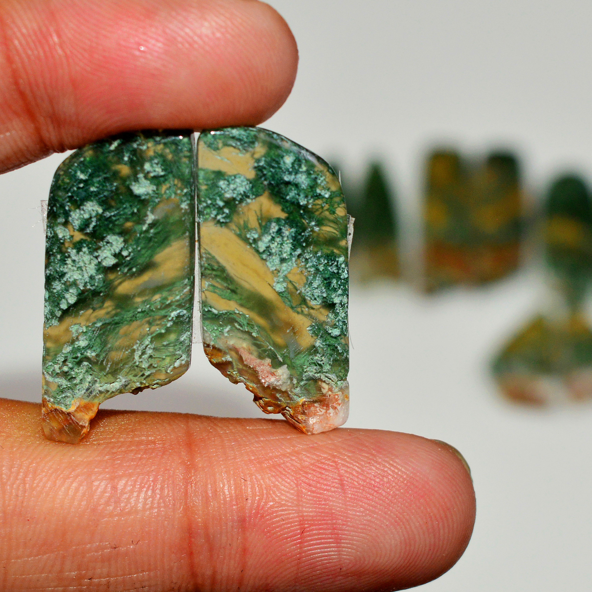 5 Pairs 148 Cts Natural Green Moss Agate Cabochon Gemstone Pairs Lot 34x4 18x10mm 19571