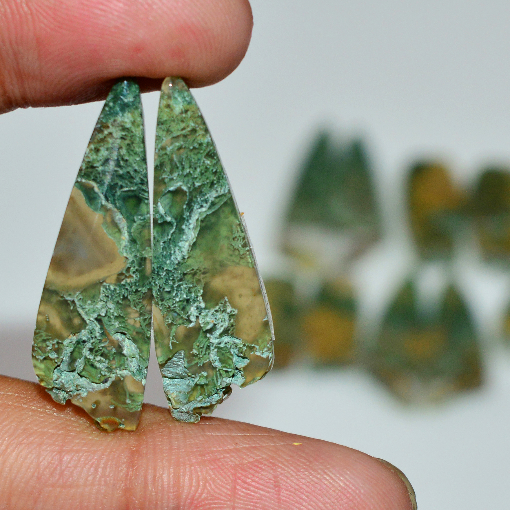 6 Pairs 153 Cts Natural Green Moss Agate Cabochon Gemstone Pairs Lot 35x7 20x9mm 19573