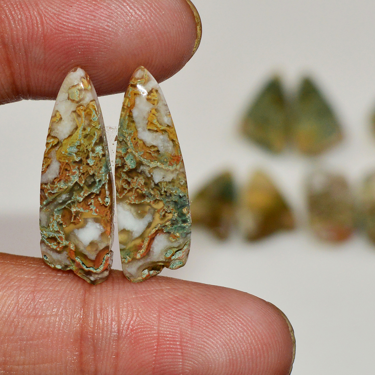 6 Pairs 117 Cts Natural Green Moss Agate Cabochon Gemstone Pairs Lot 25x10 18x5mm 19575