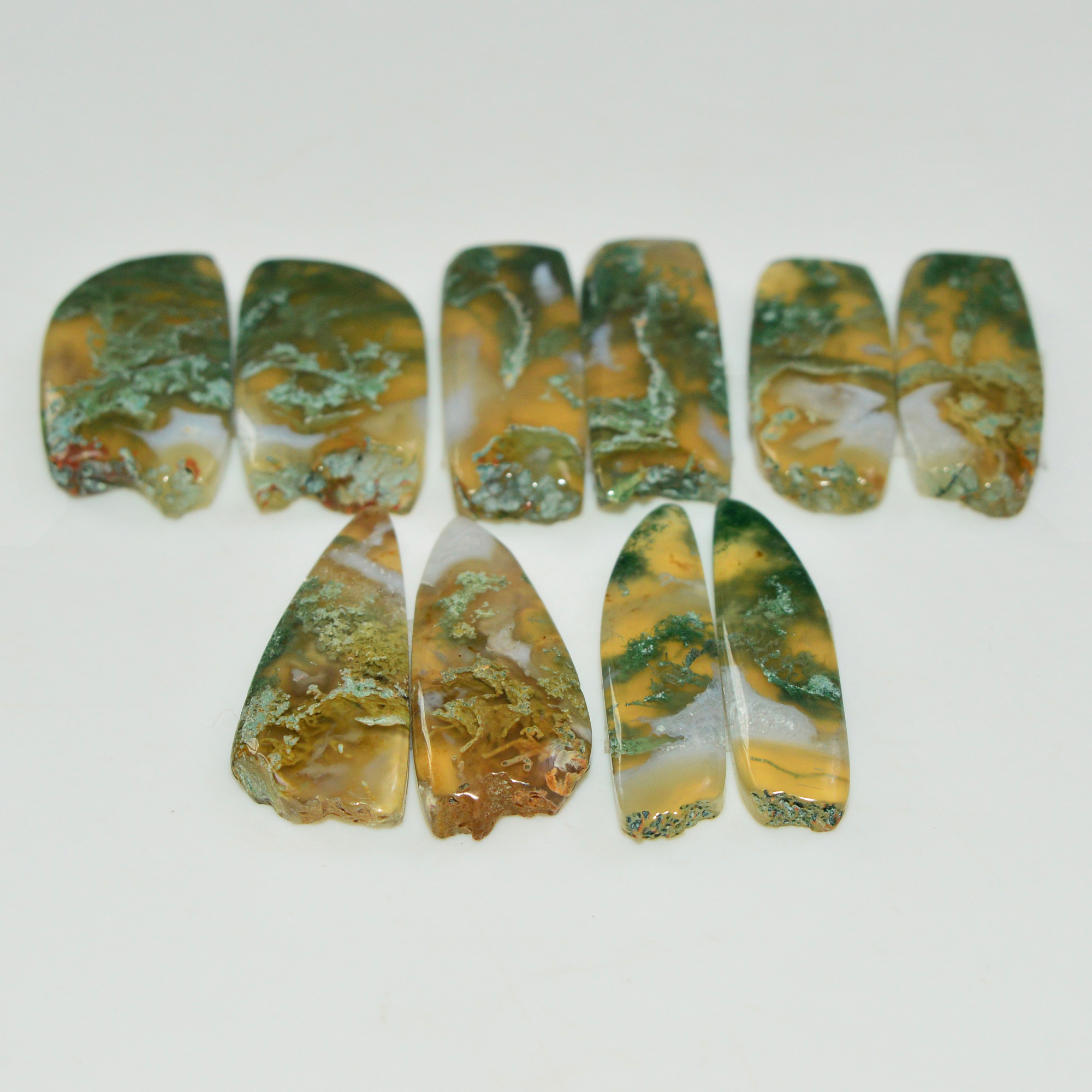 5 Pairs 142 Cts Natural Green Moss Agate Cabochon Gemstone Pairs Lot 27x9 24x8mm 19576