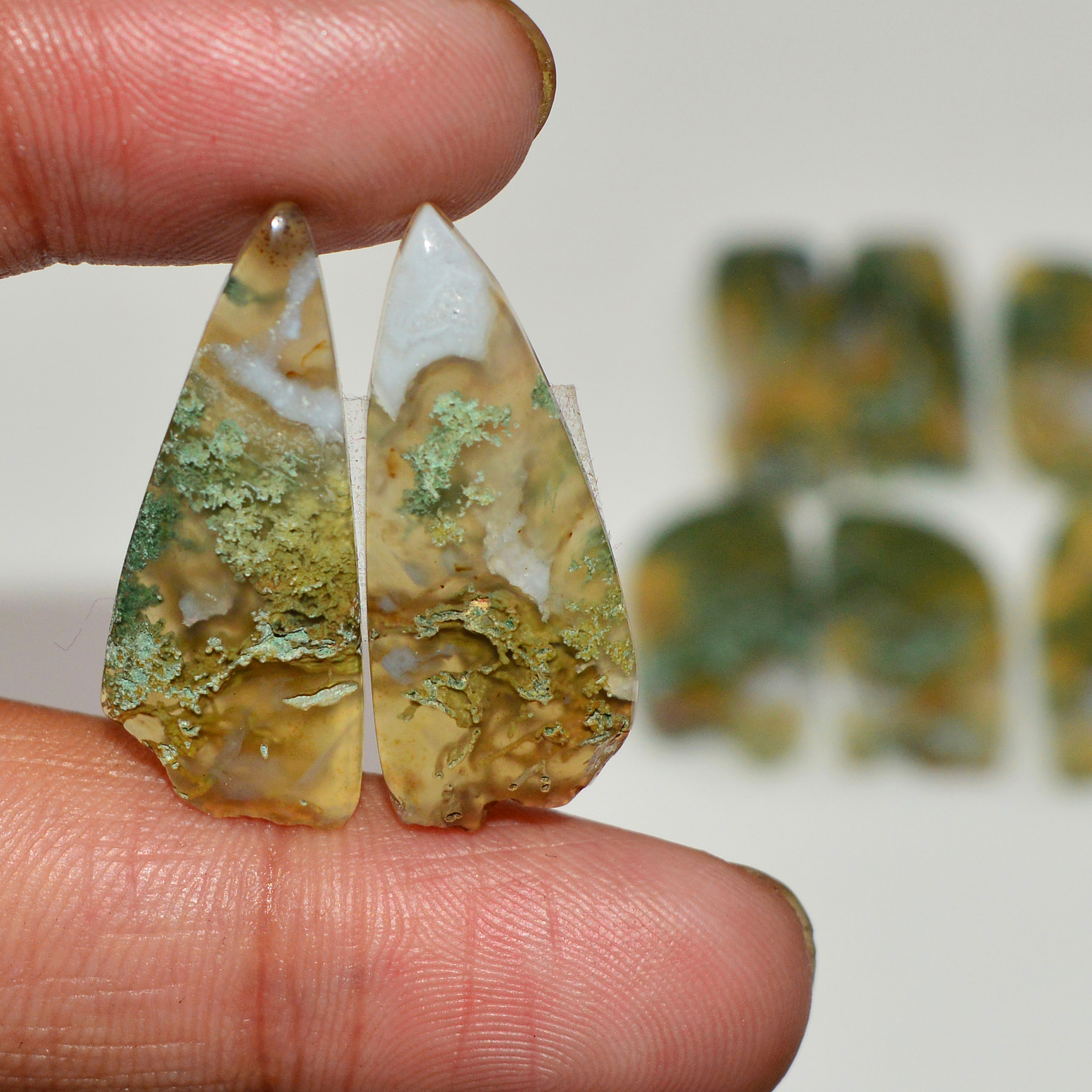 5 Pairs 142 Cts Natural Green Moss Agate Cabochon Gemstone Pairs Lot 27x9 24x8mm 19576