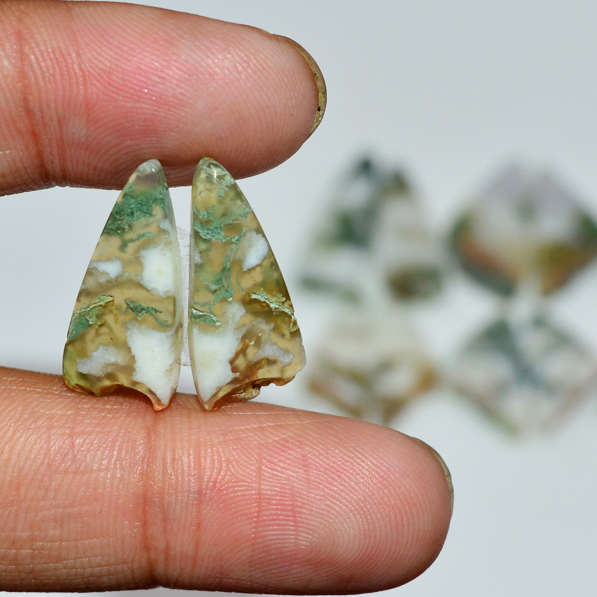 7 Pairs 133 Cts Natural Green Moss Agate Cabochon Gemstone Pairs Lot 28x8 14x9mm 19578