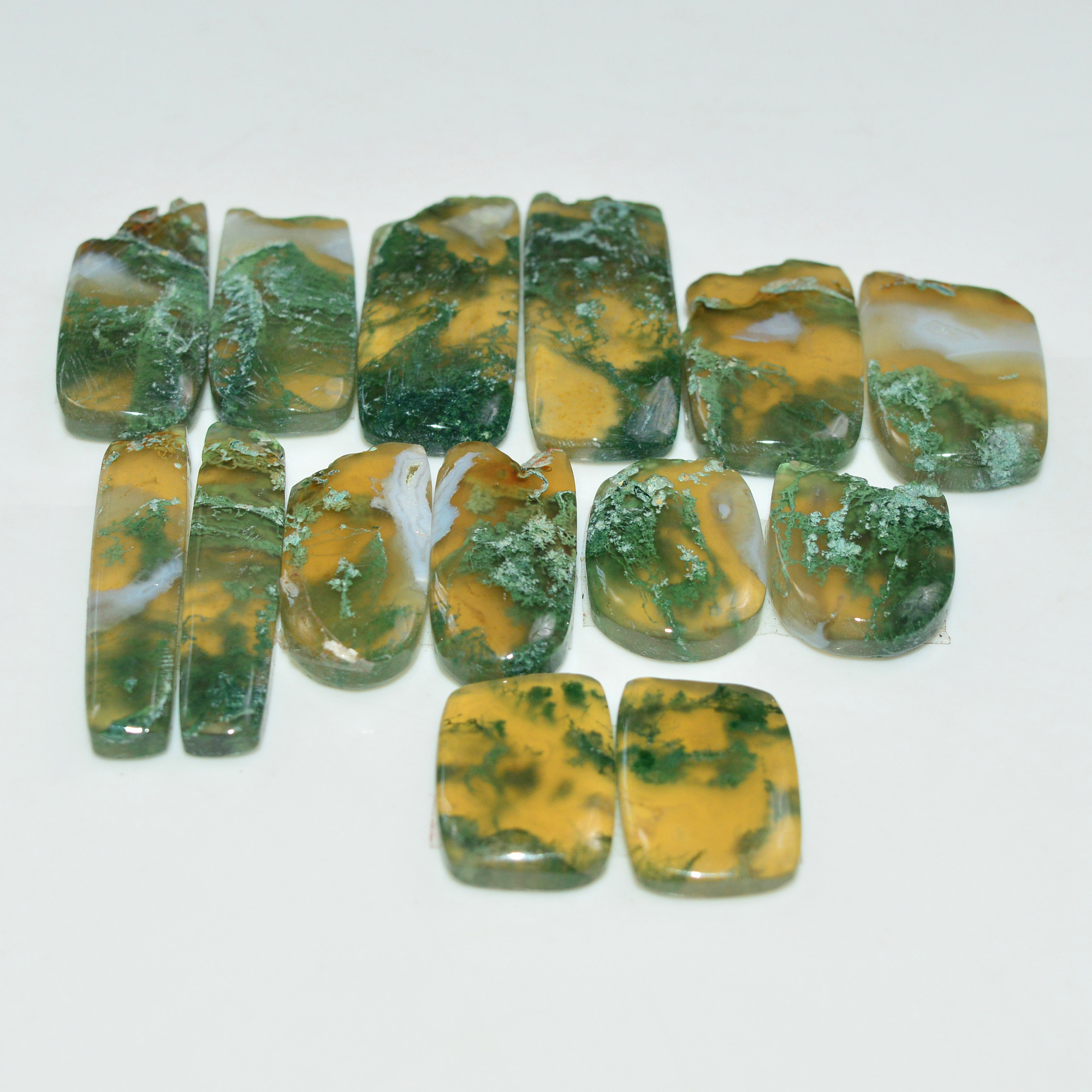 7 Pairs 196 Cts Natural Green Moss Agate Cabochon Gemstone Pairs Lot 30x4 14x11mm 19579