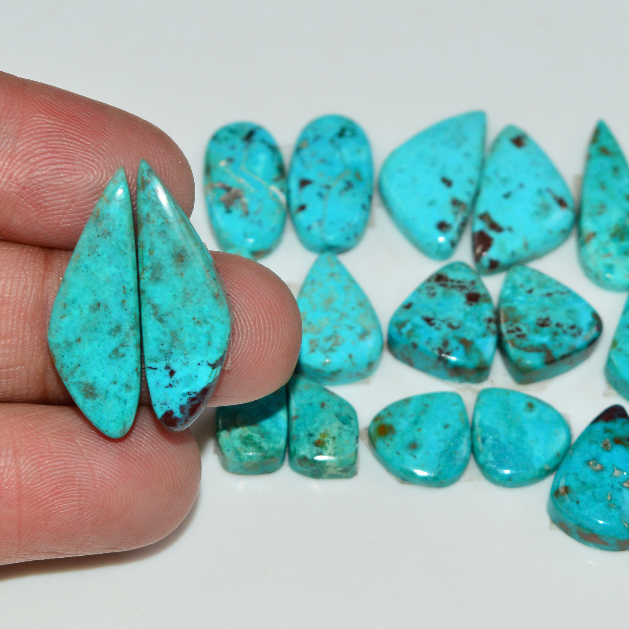 10 Pair 79 Cts Natural Chysocolla Cabochon Pair Loose Gemstone Wholesale Lot For Jewelry Making 23x9 12x12mm 19580