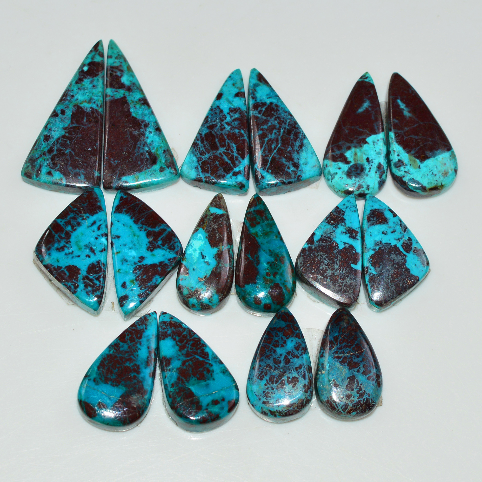 8 Pair 89 Cts Natural Chysocolla Cabochon Pair Loose Gemstone Wholesale Lot For Jewelry Making 22x9 12x6mm 19581