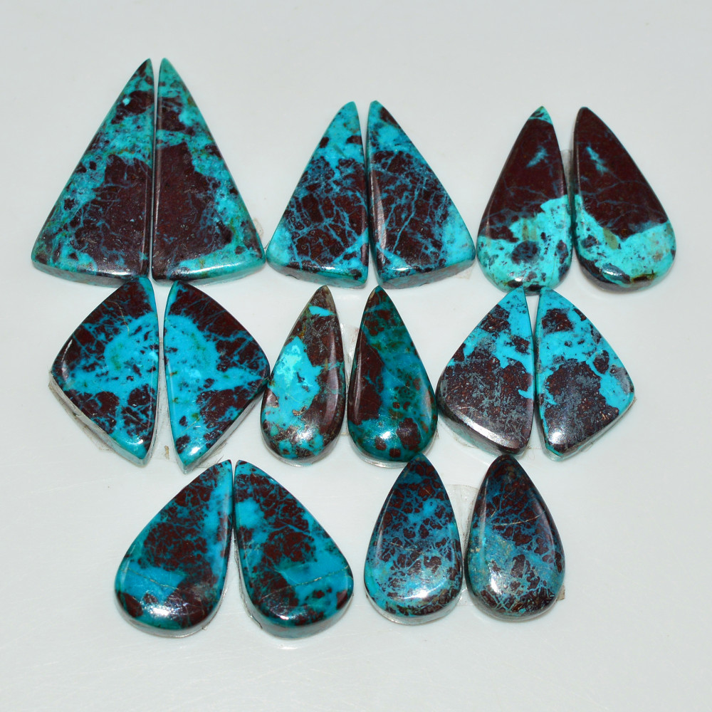 Image of 8 Pair 89 Cts Natural Chysocolla Cabochon Pair Loose Gemstone Wholesale Lot For Jewelry Making 22x9 12x6mm #19581