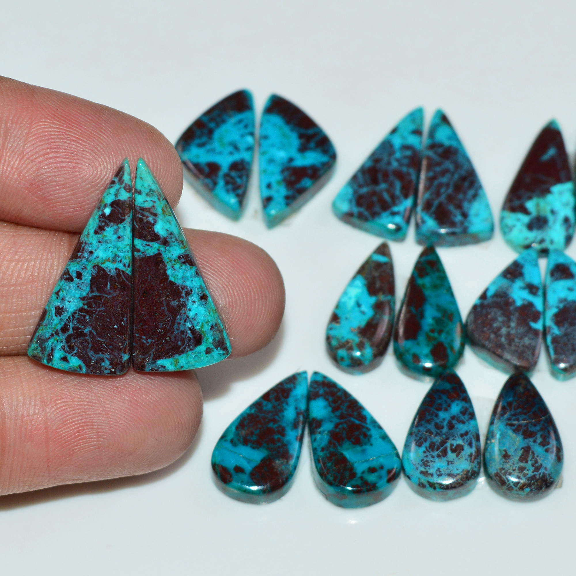 8 Pair 89 Cts Natural Chysocolla Cabochon Pair Loose Gemstone Wholesale Lot For Jewelry Making 22x9 12x6mm 19581
