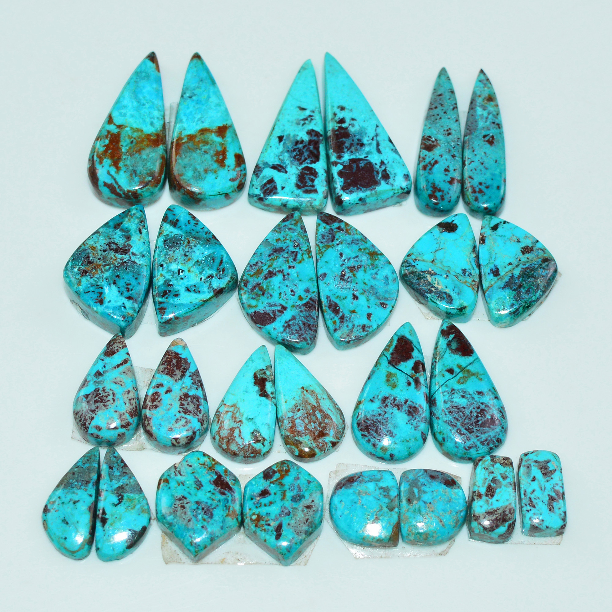 13 Pair 113 Cts Natural Chysocolla Cabochon Pair Loose Gemstone Wholesale Lot For Jewelry Making 20x8 8x2mm 19582