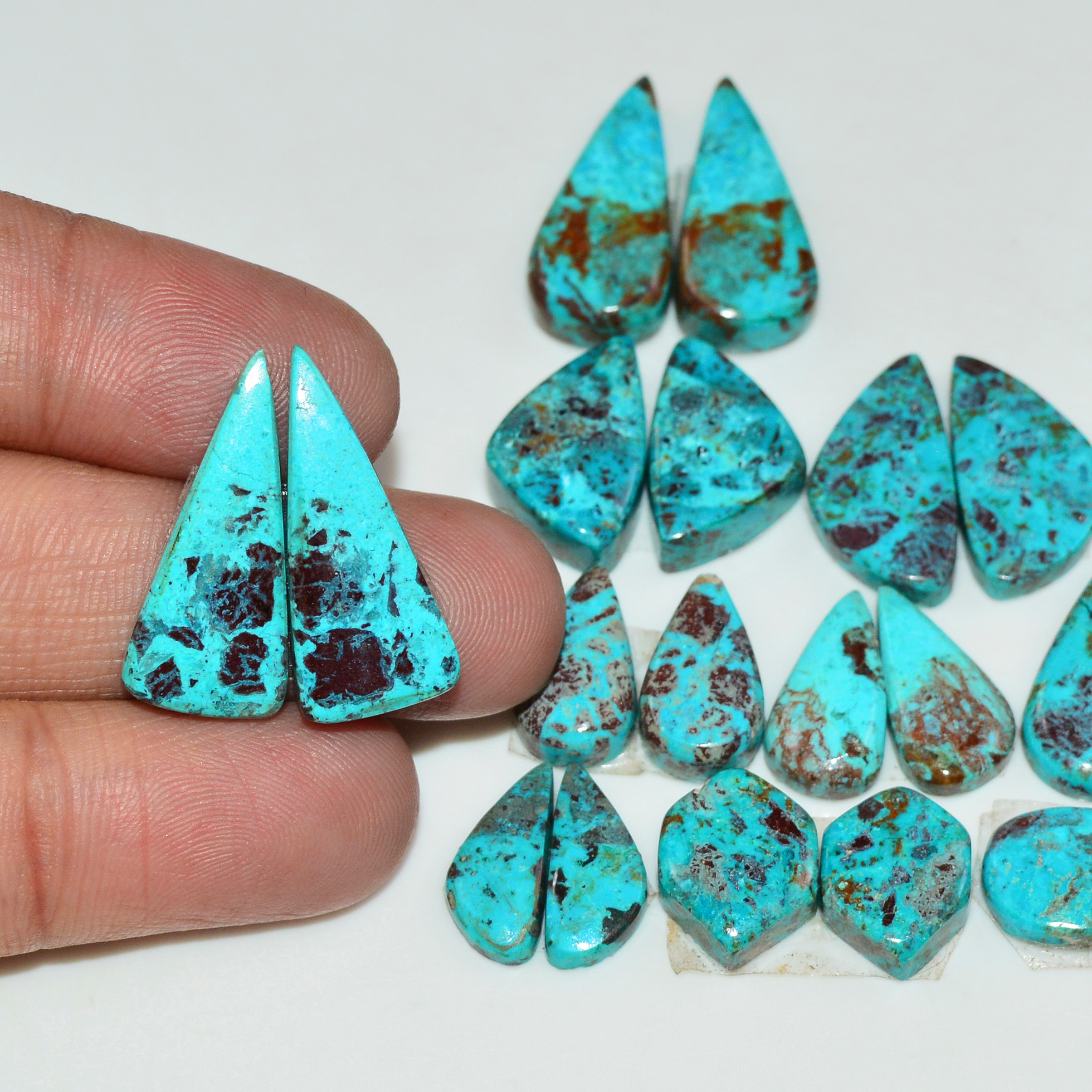 13 Pair 113 Cts Natural Chysocolla Cabochon Pair Loose Gemstone Wholesale Lot For Jewelry Making 20x8 8x2mm 19582