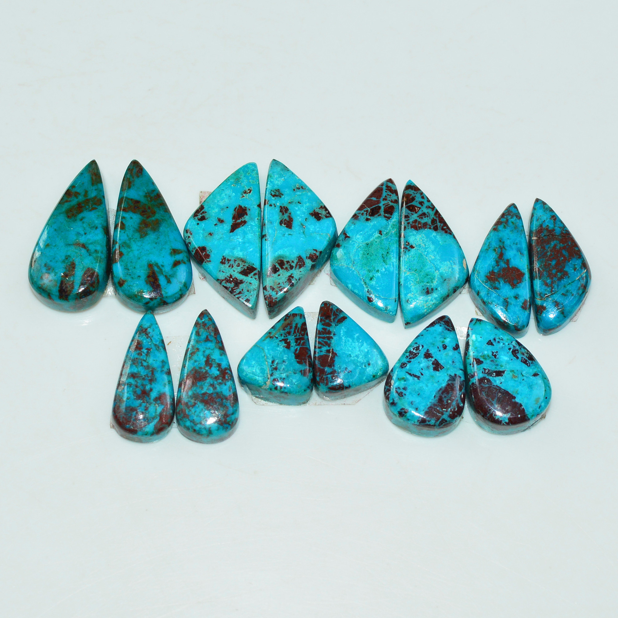 7 Pair 67 Cts Natural Chysocolla Cabochon Pair Loose Gemstone Wholesale Lot For Jewelry Making 12x11 9x5mm 19583