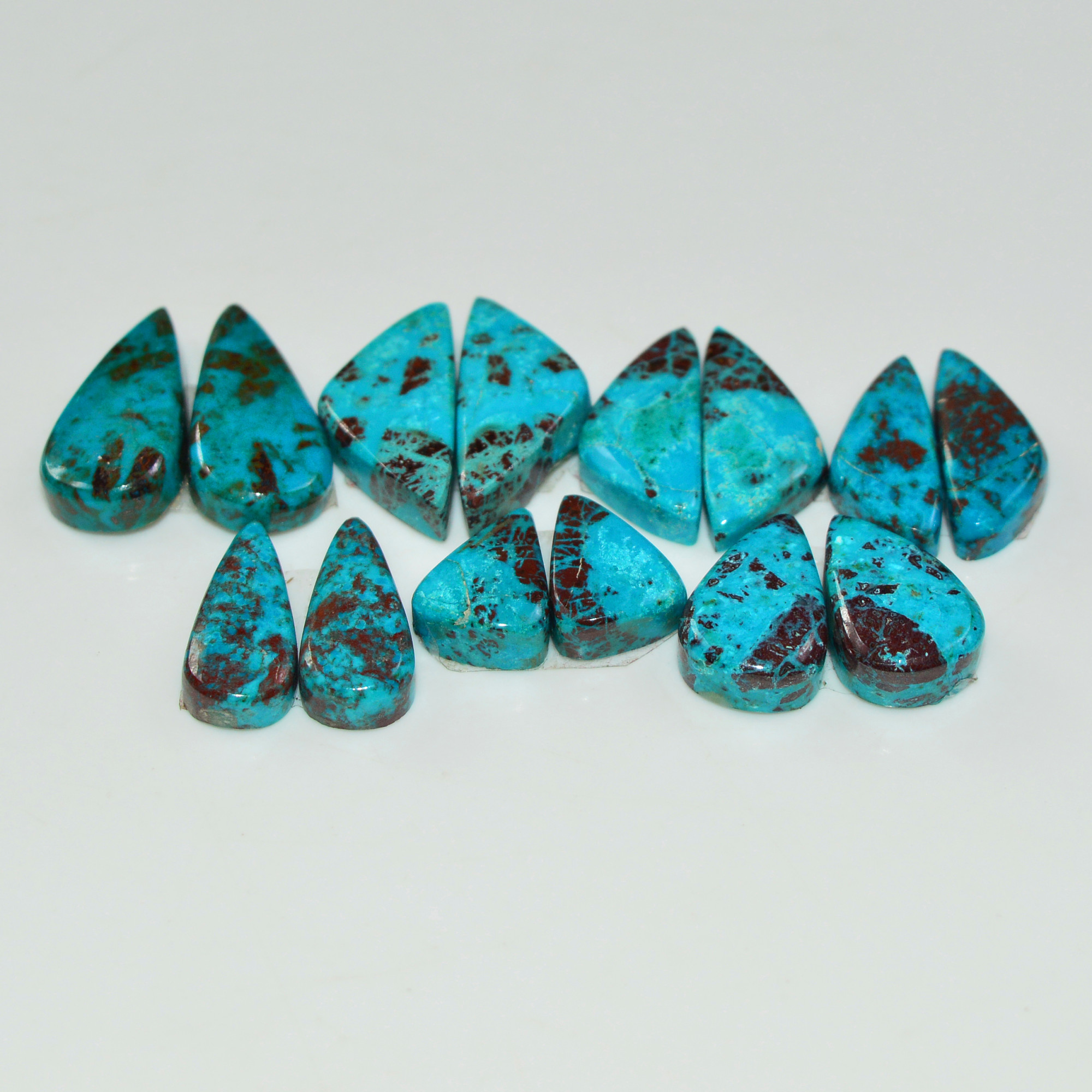 7 Pair 67 Cts Natural Chysocolla Cabochon Pair Loose Gemstone Wholesale Lot For Jewelry Making 12x11 9x5mm 19583