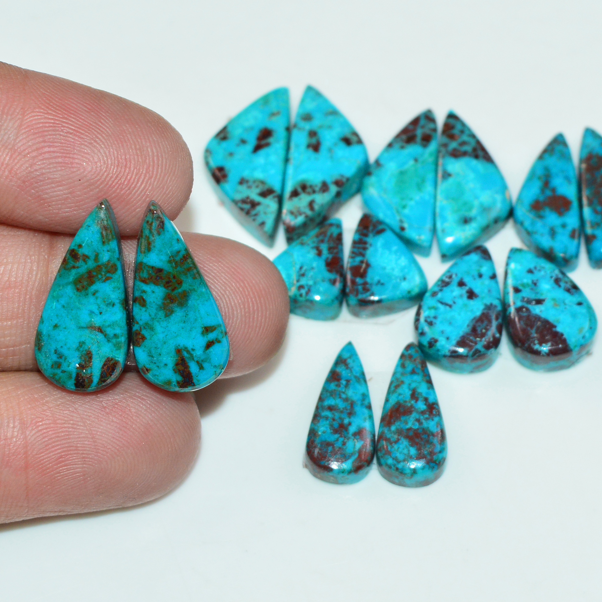 7 Pair 67 Cts Natural Chysocolla Cabochon Pair Loose Gemstone Wholesale Lot For Jewelry Making 12x11 9x5mm 19583