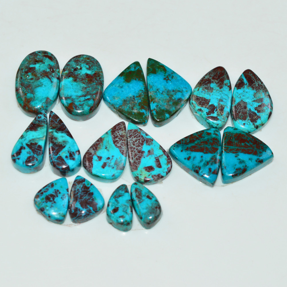 Image of 8 Pair 84 Cts Natural Chysocolla Cabochon Pair Loose Gemstone Wholesale Lot For Jewelry Making 16x8 8x3mm #19584