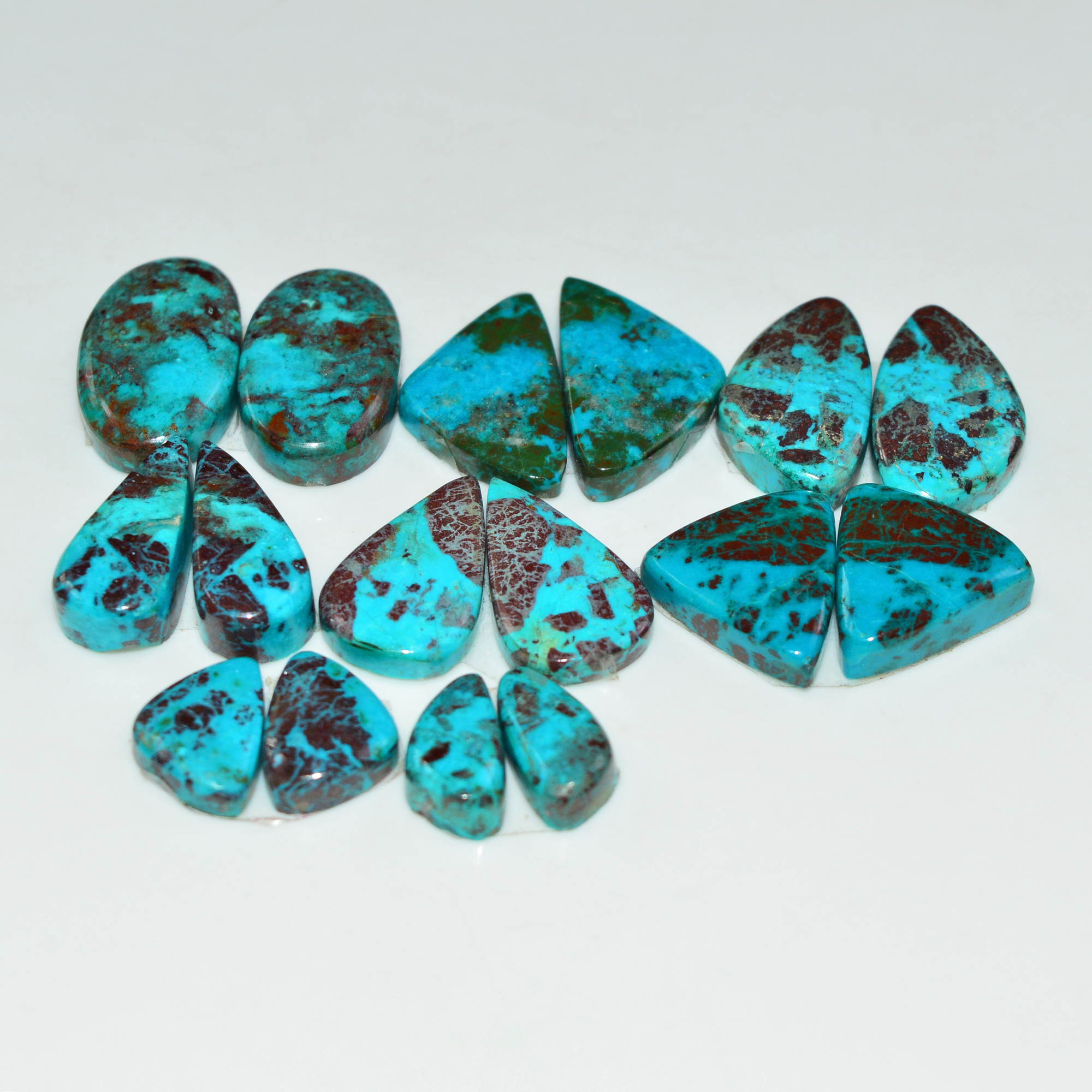 8 Pair 84 Cts Natural Chysocolla Cabochon Pair Loose Gemstone Wholesale Lot For Jewelry Making 16x8 8x3mm 19584