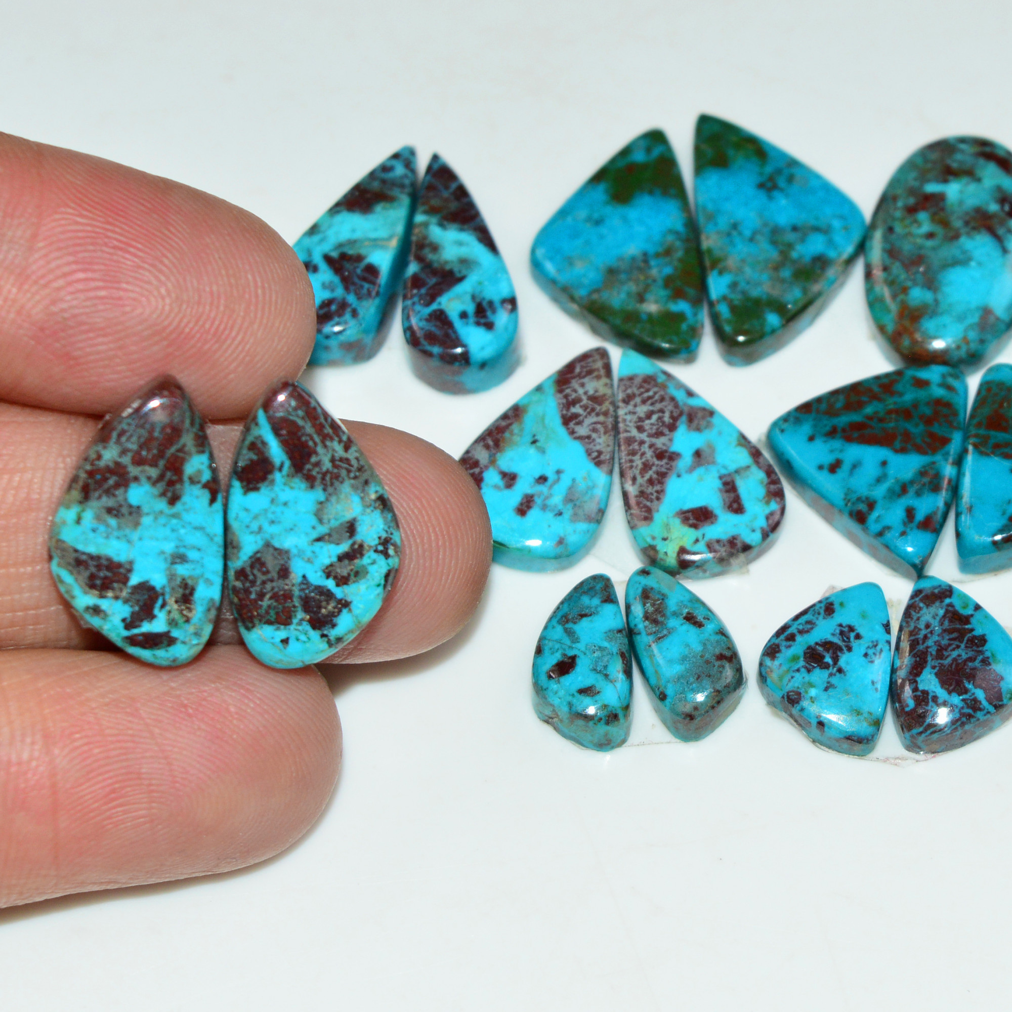 8 Pair 84 Cts Natural Chysocolla Cabochon Pair Loose Gemstone Wholesale Lot For Jewelry Making 16x8 8x3mm 19584